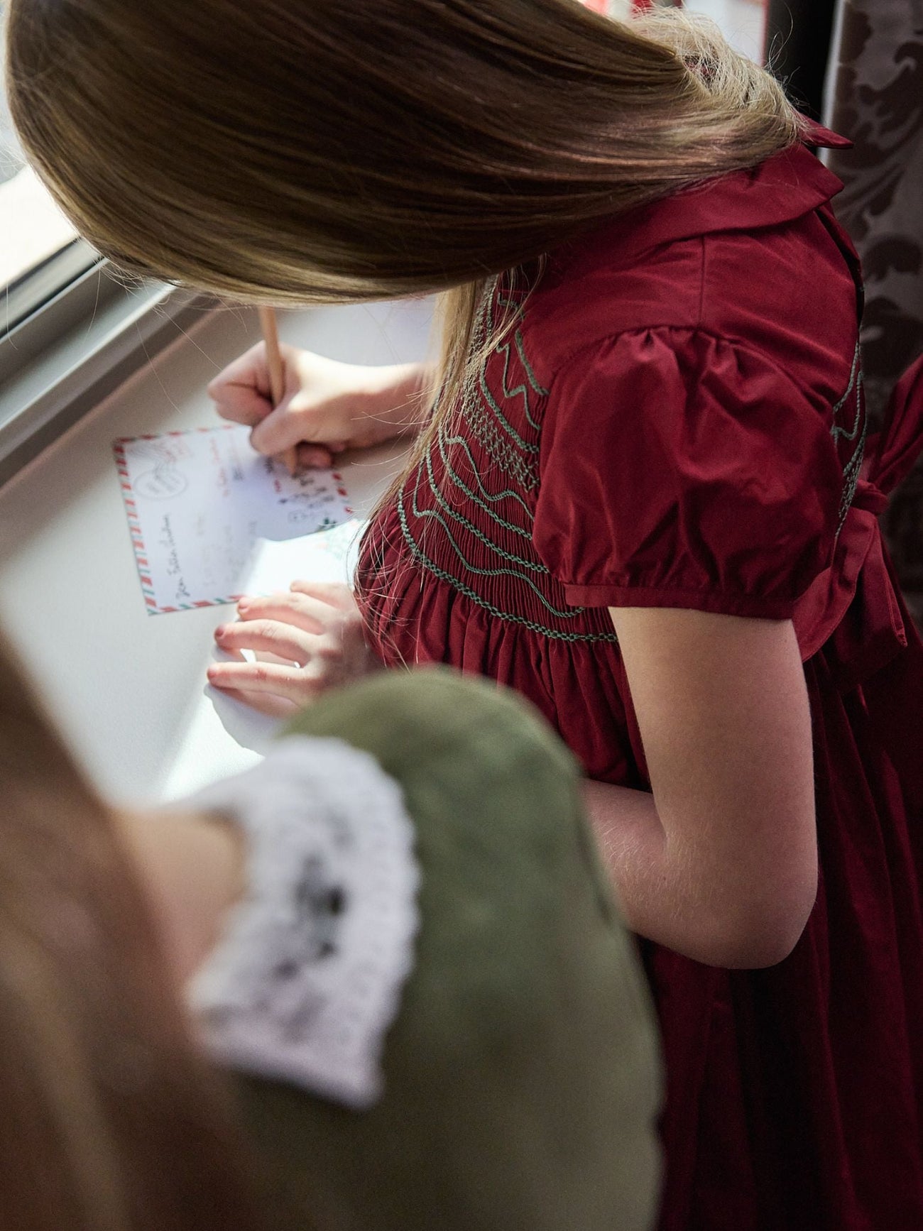 Burgundy Victoria Taffeta Girl Hand-Smocked Dress