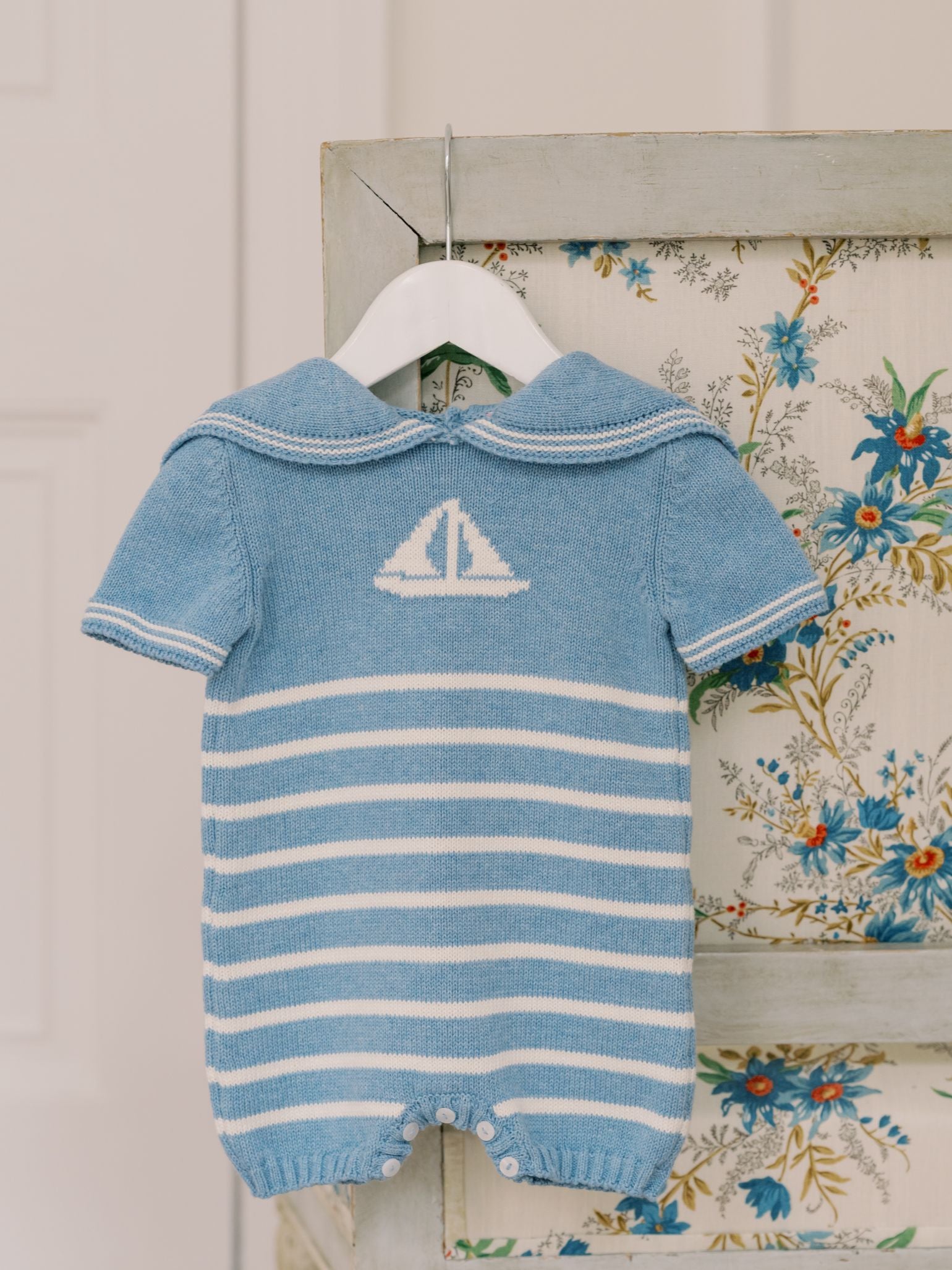 Blue Adrin Cotton Baby Knitted Playsuit