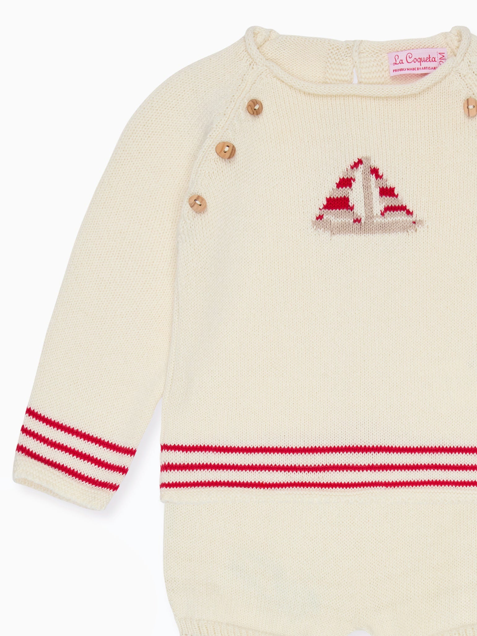 Red Stripe Ancla Cotton Baby Knitted Set