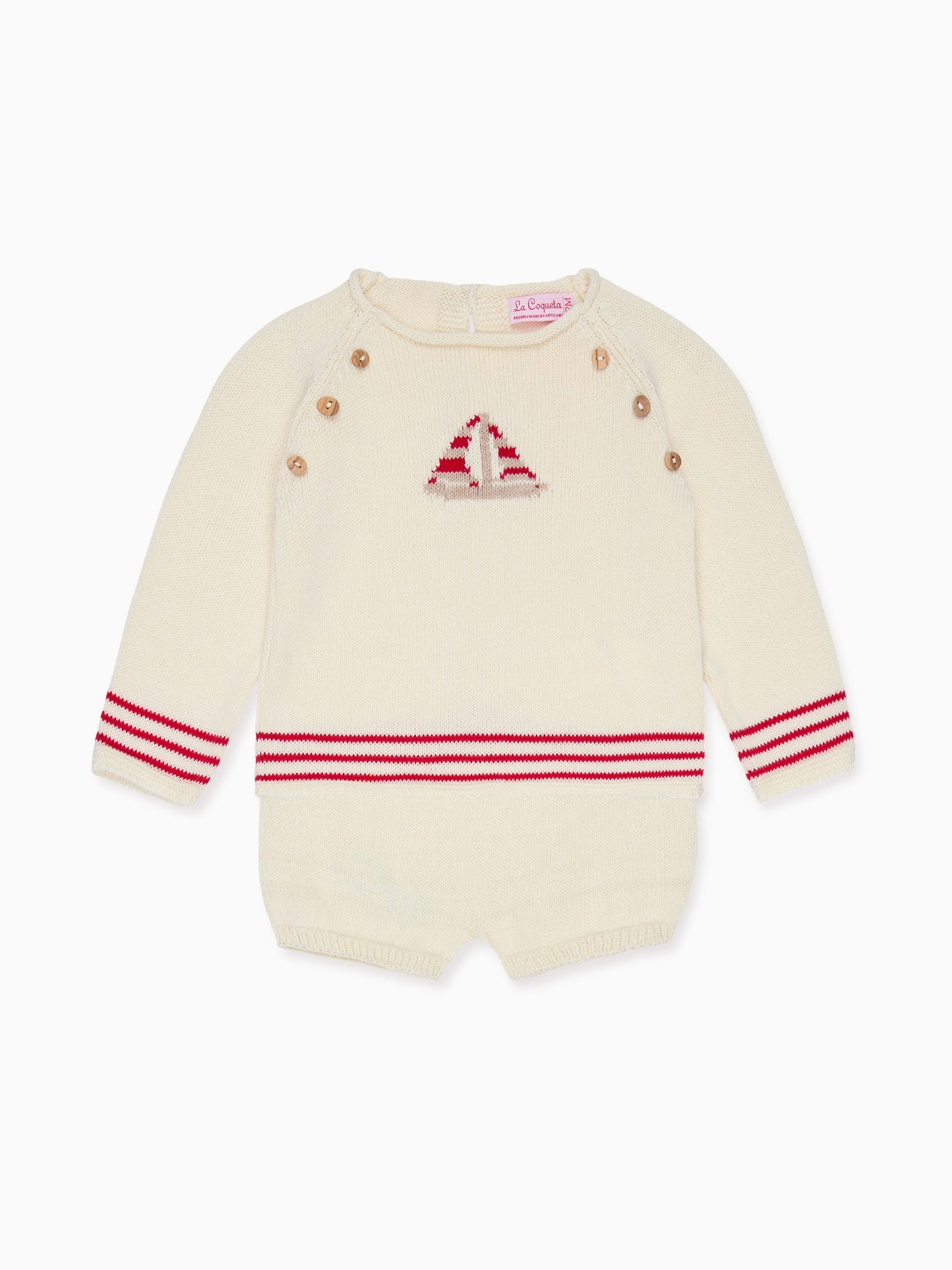 Red Stripe Ancla Cotton Baby Knitted Set