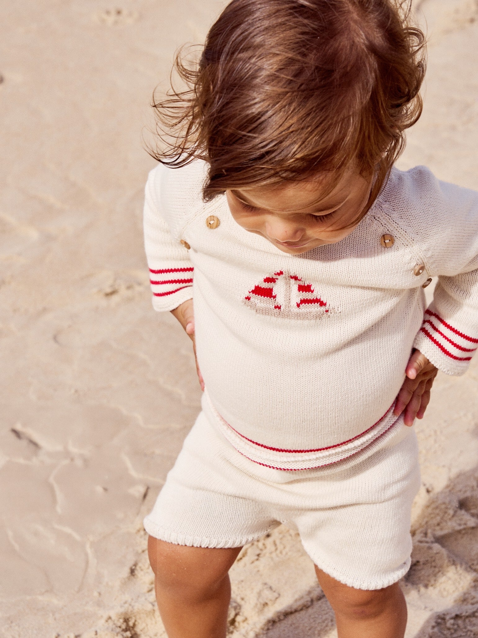 Red Stripe Ancla Cotton Baby Knitted Set