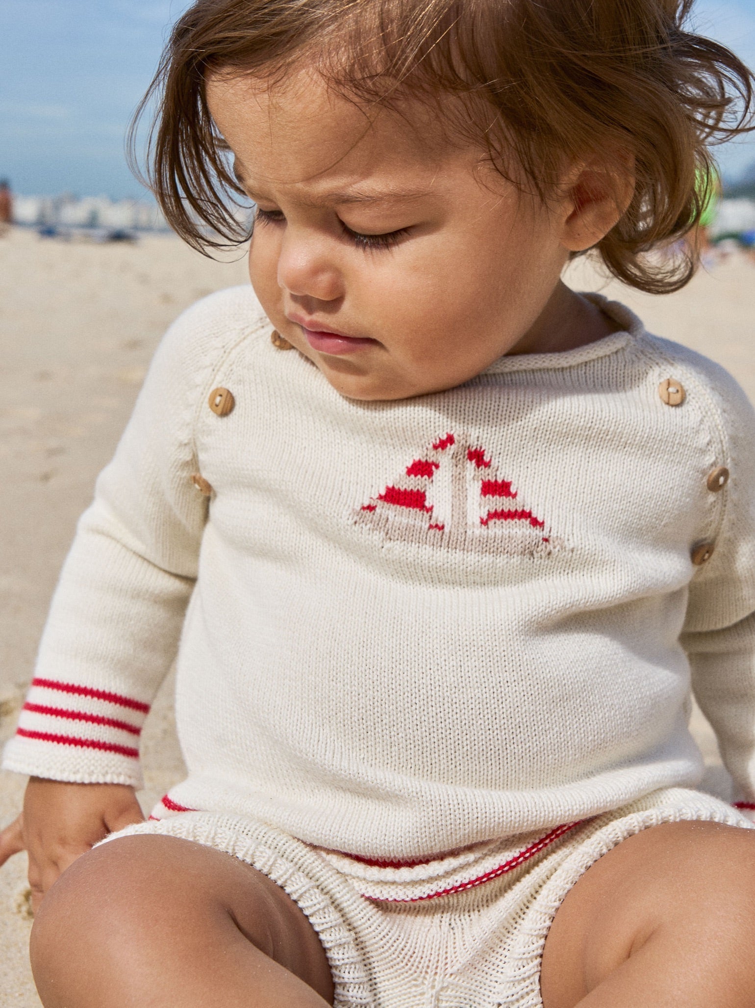 Red Stripe Ancla Cotton Baby Knitted Set