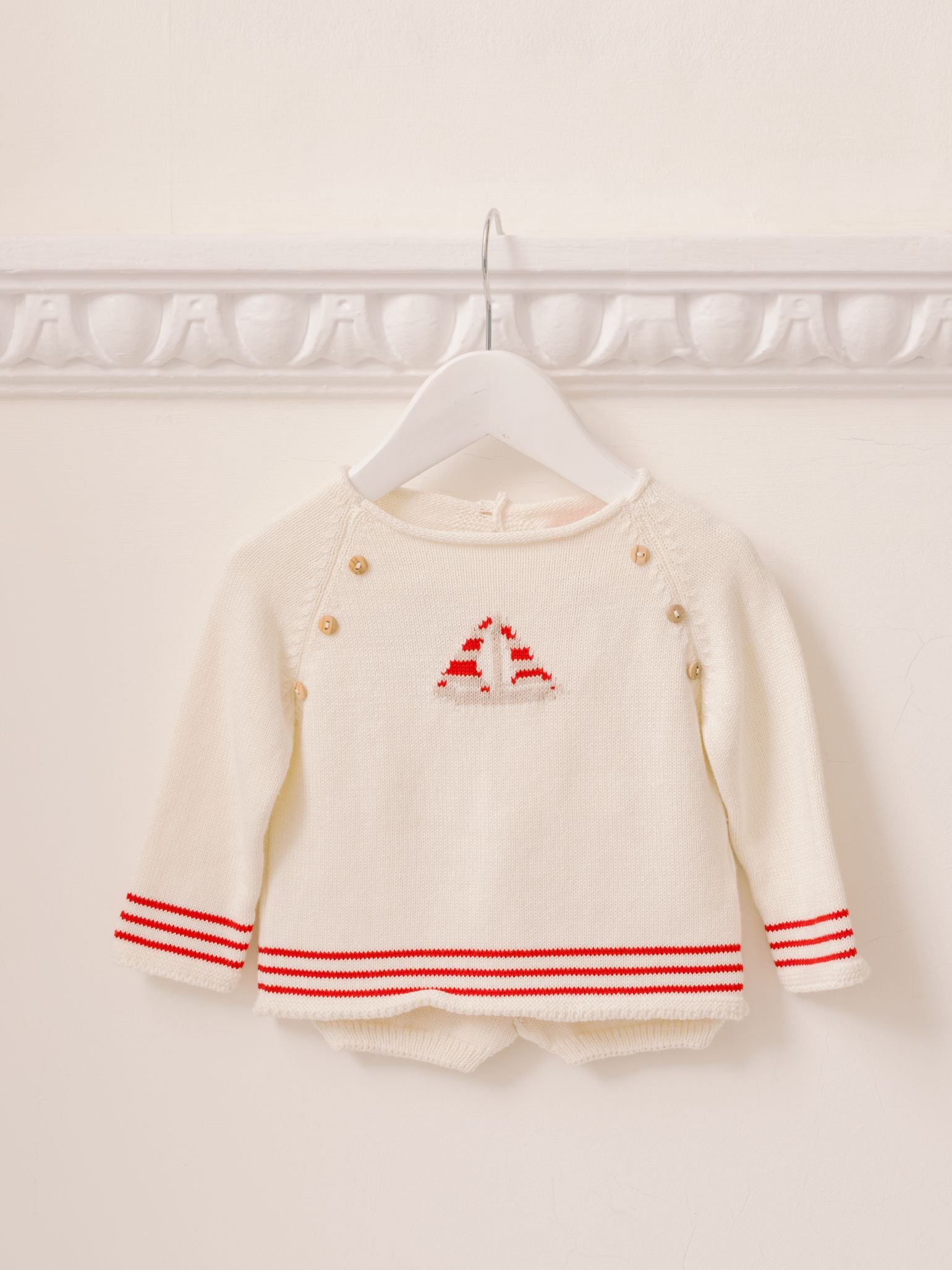 Red Stripe Ancla Cotton Baby Knitted Set