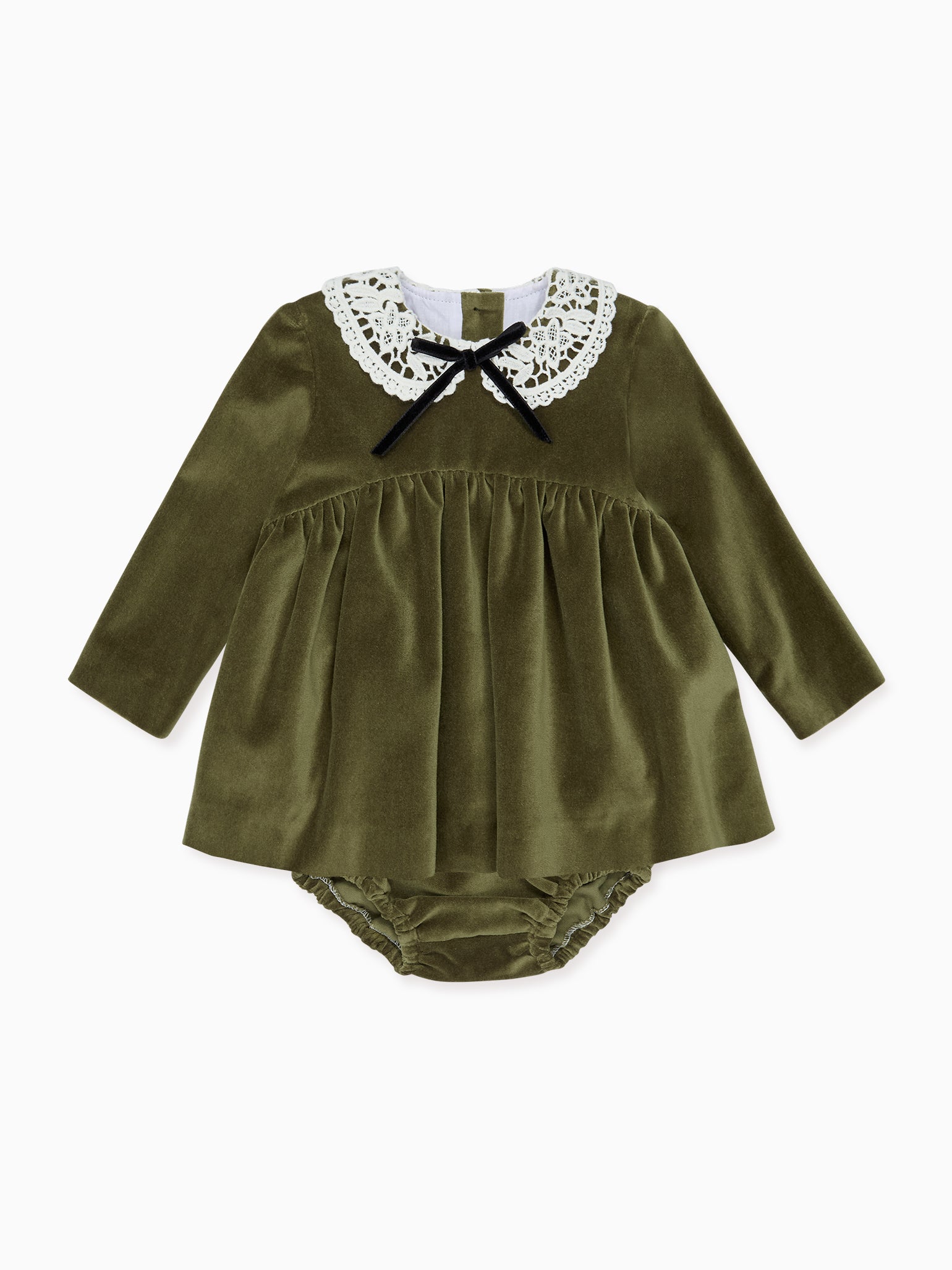 Green Antonella Velvet Baby Girl Set | La Coqueta Kids UK