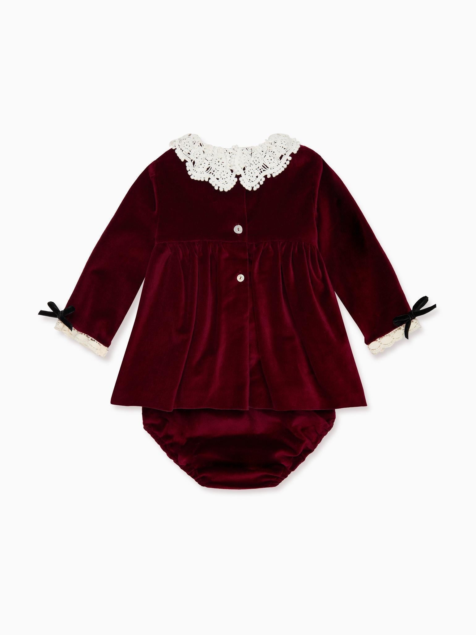 Burgundy Antonella Velvet Baby Girl Set