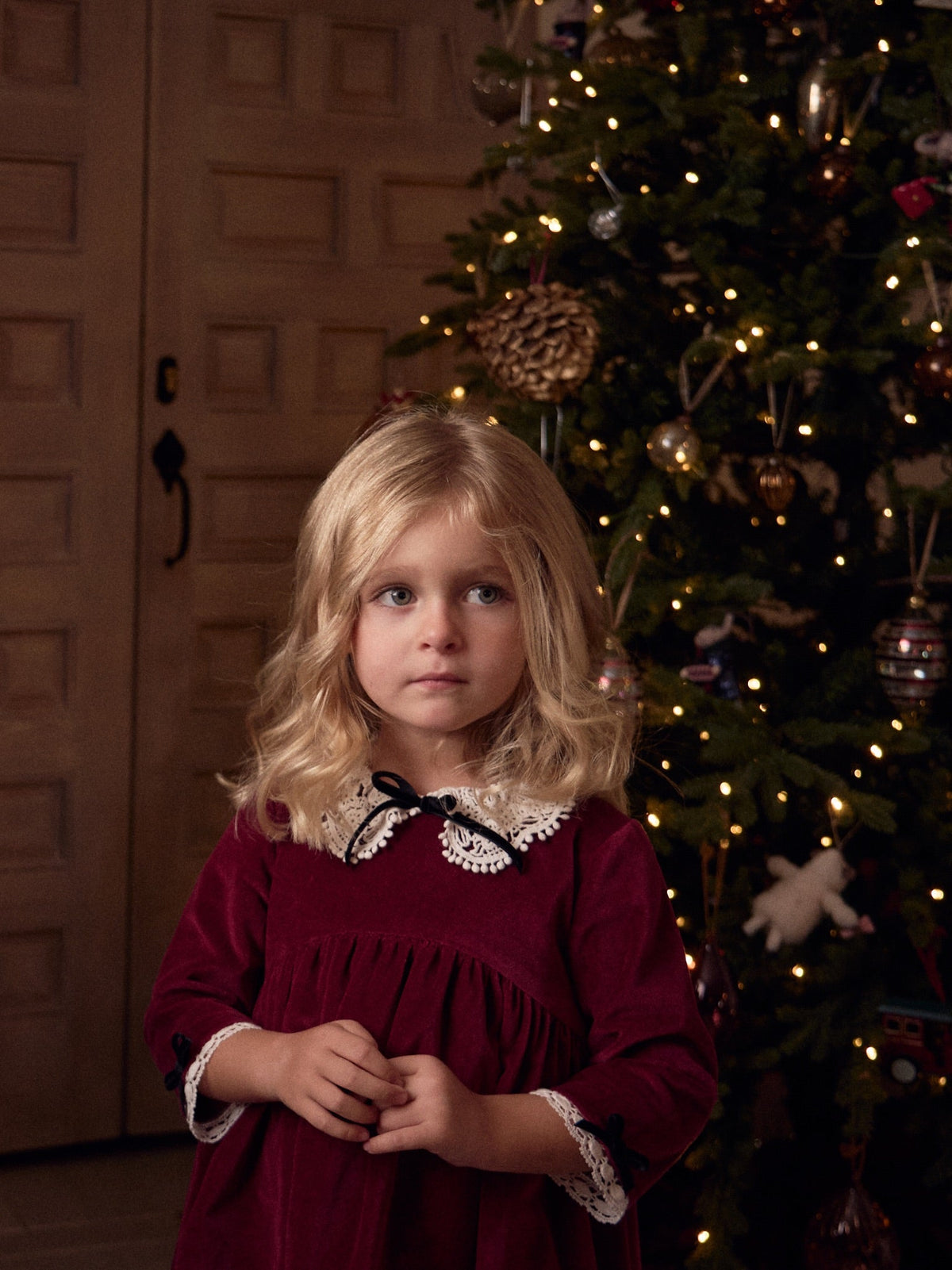Burgundy Antonella Velvet Girl Empire Dress