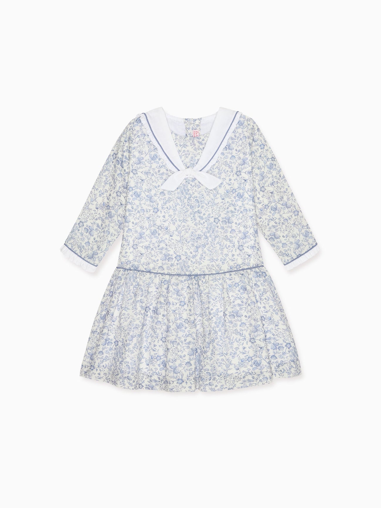 Dark Blue Floral Aranda Girl Drop Waist Dress