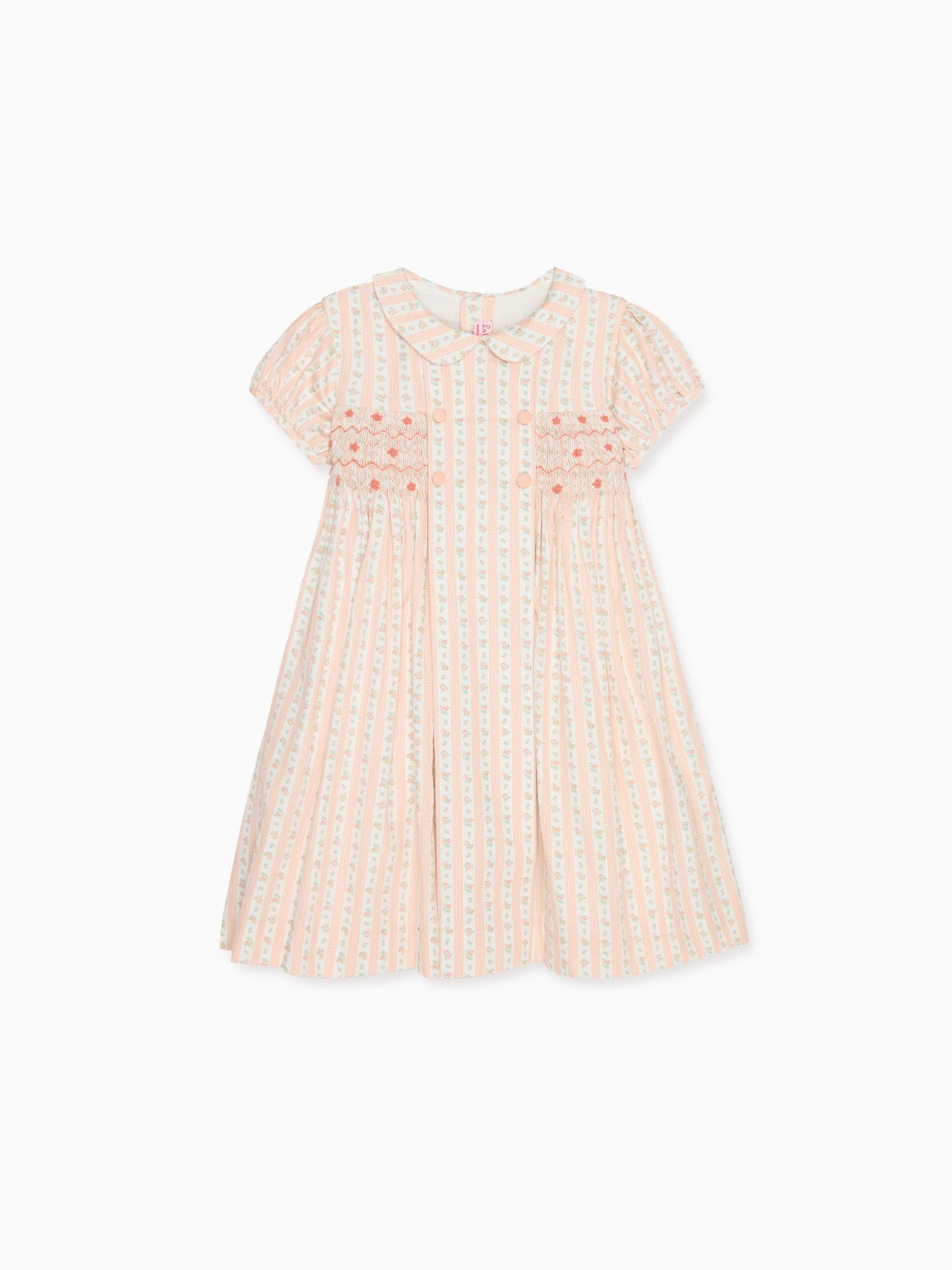 Pink Floral Stripe Arcadia Girl Hand-Smocked Dress