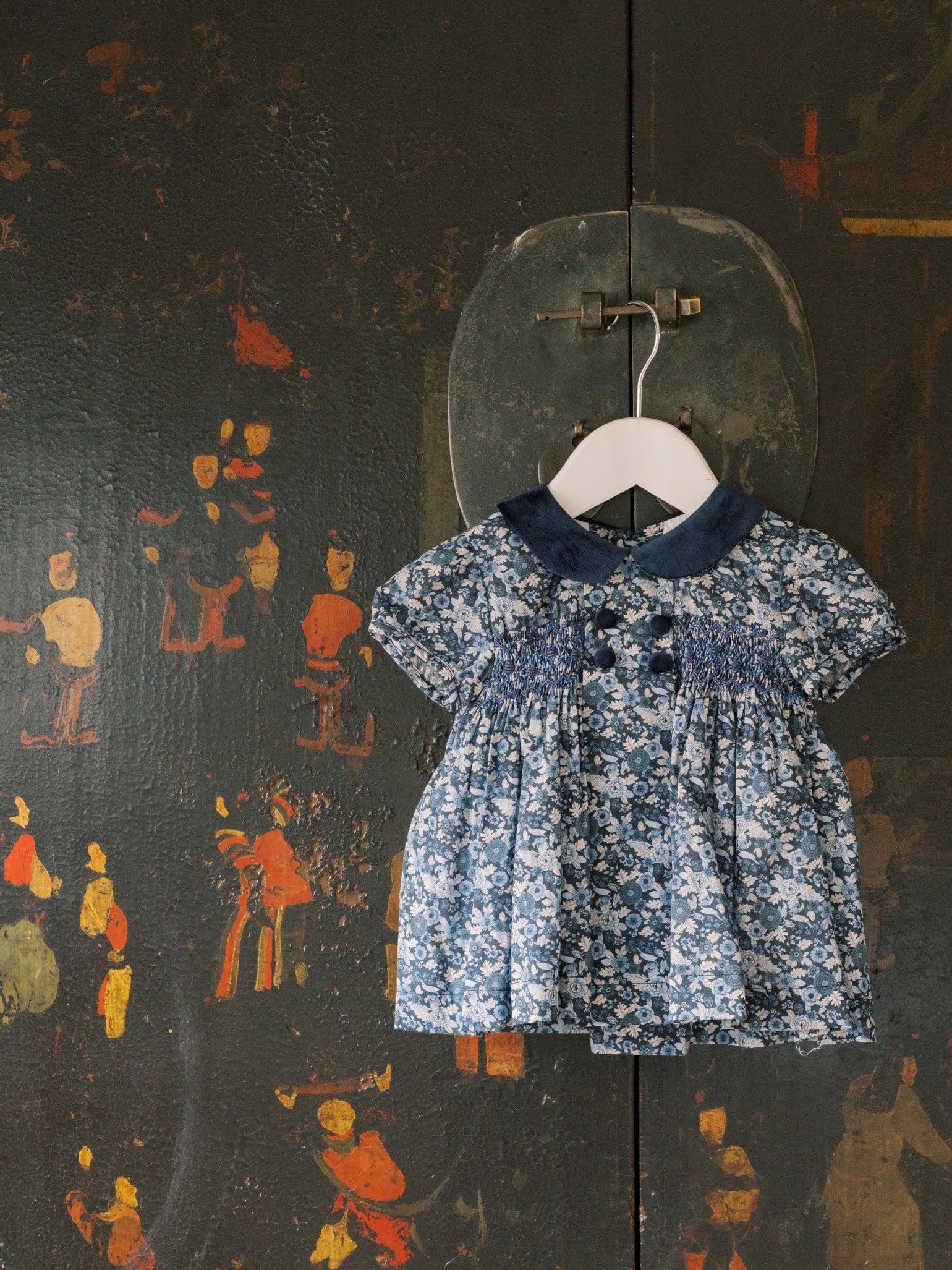 Navy Floral Arcadia Baby Girl Hand-Smocked Set