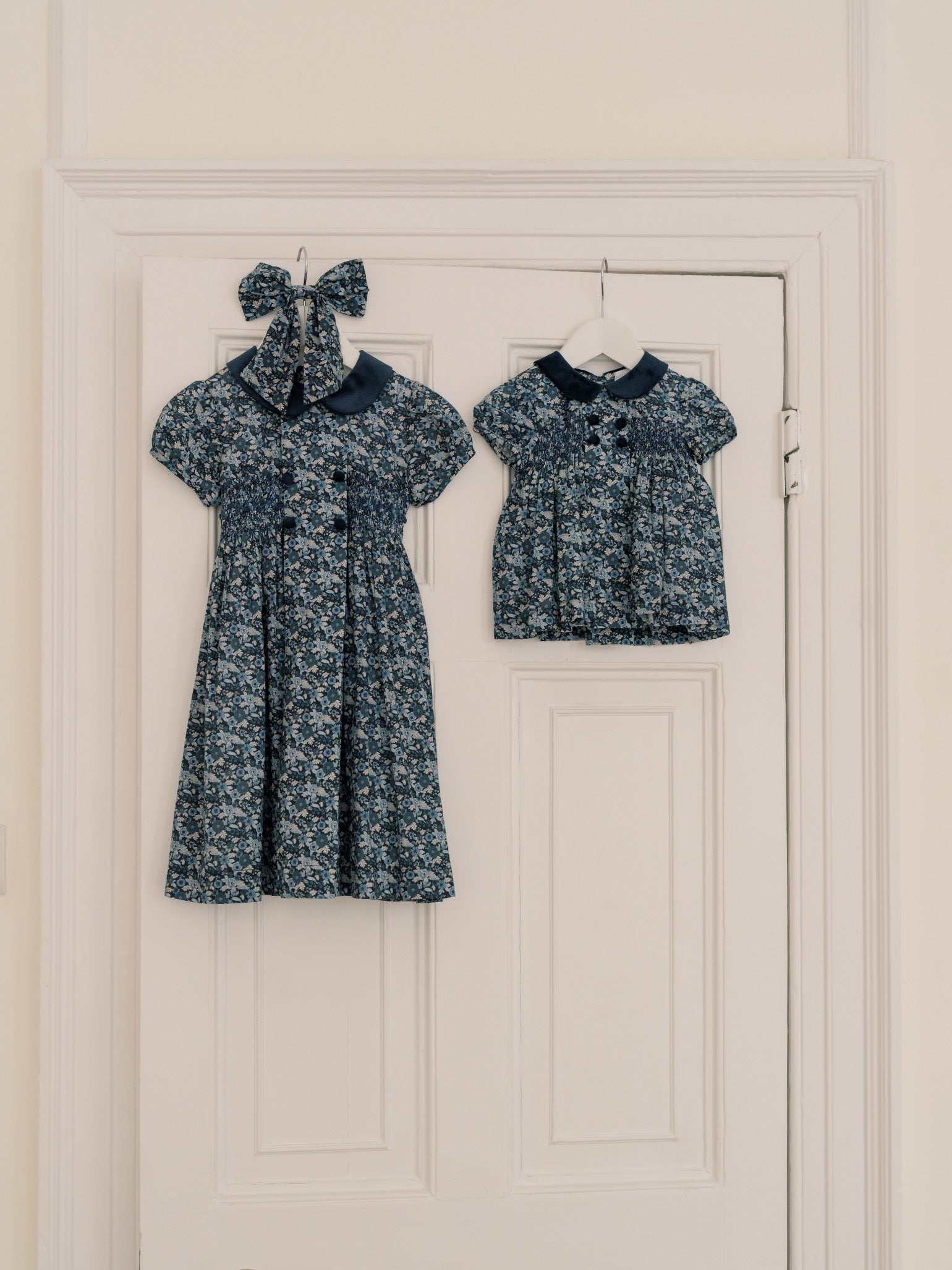 Navy Floral Arcadia Baby Girl Hand-Smocked Set