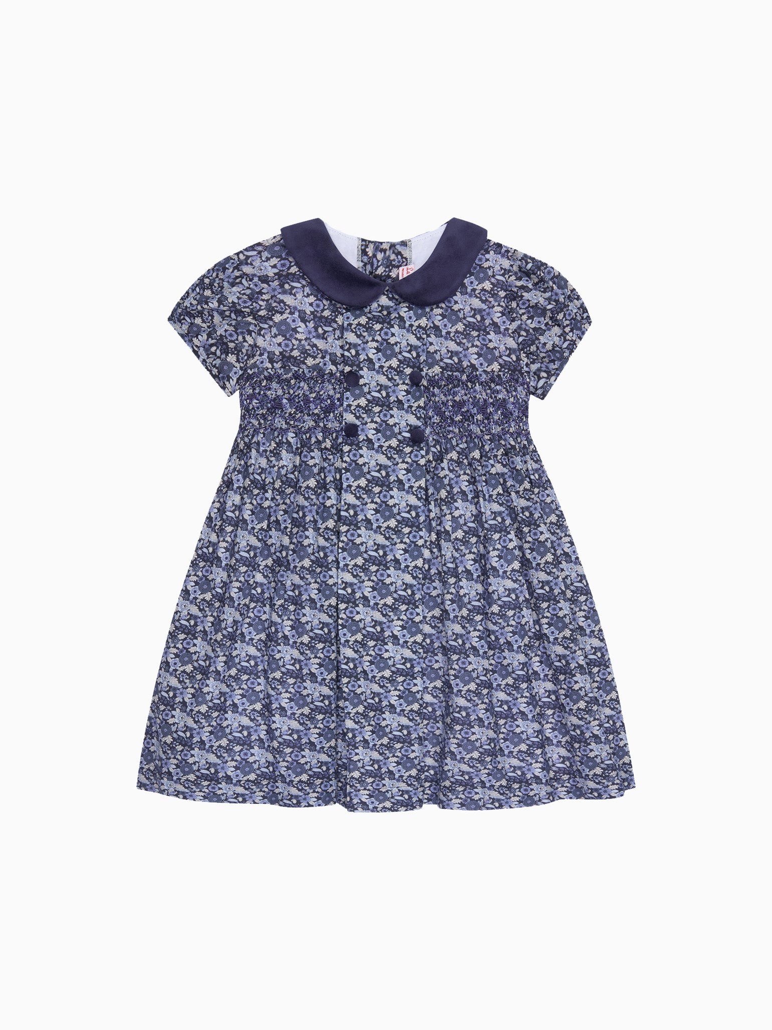 Navy Floral Arcadia Girl Hand-Smocked Dress