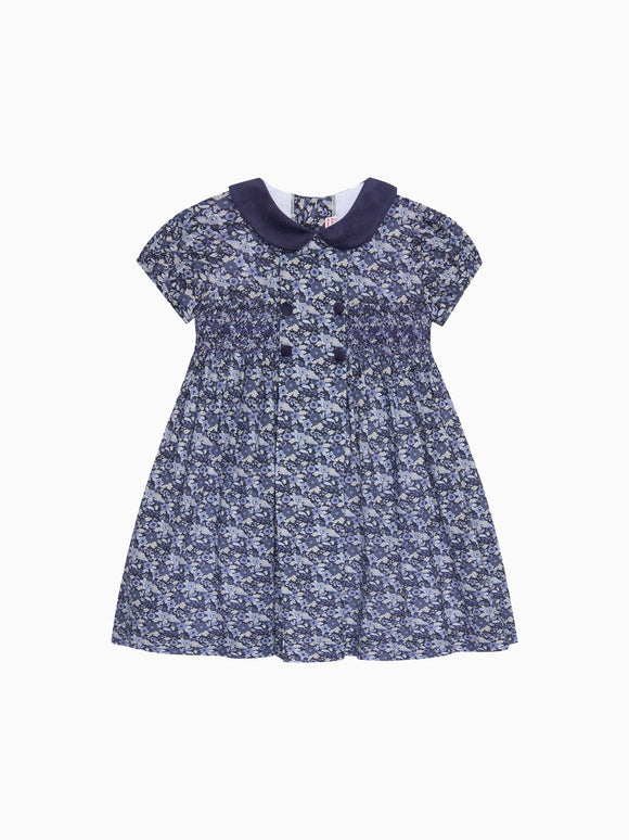 Navy Floral Arcadia Girl Hand-Smocked Dress