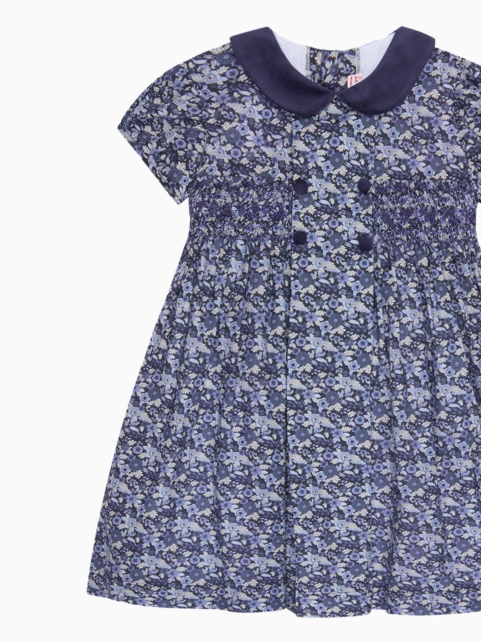Navy Floral Arcadia Girl Hand-Smocked Dress