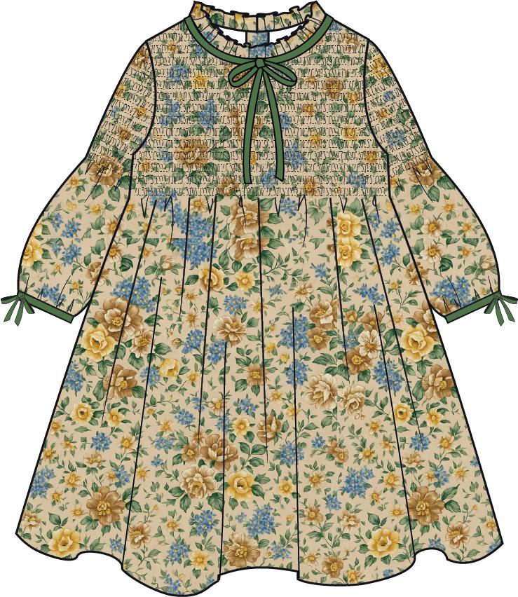 Beige Floral Raya Girl Hand-Smocked Dress