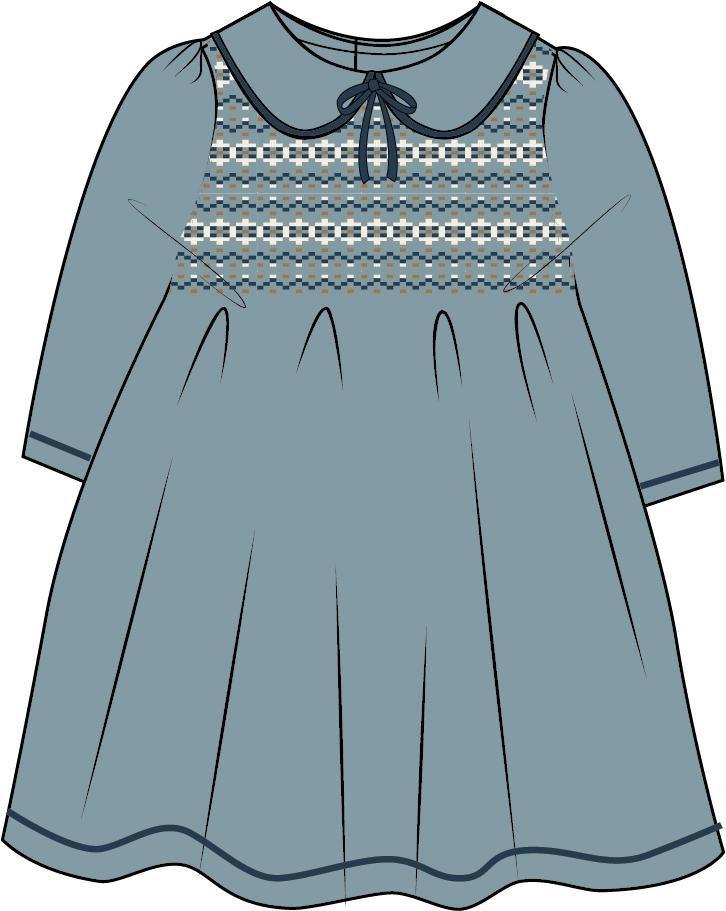 Slate Blue Aldara Merino Fair Isle Girl Knitted Dress