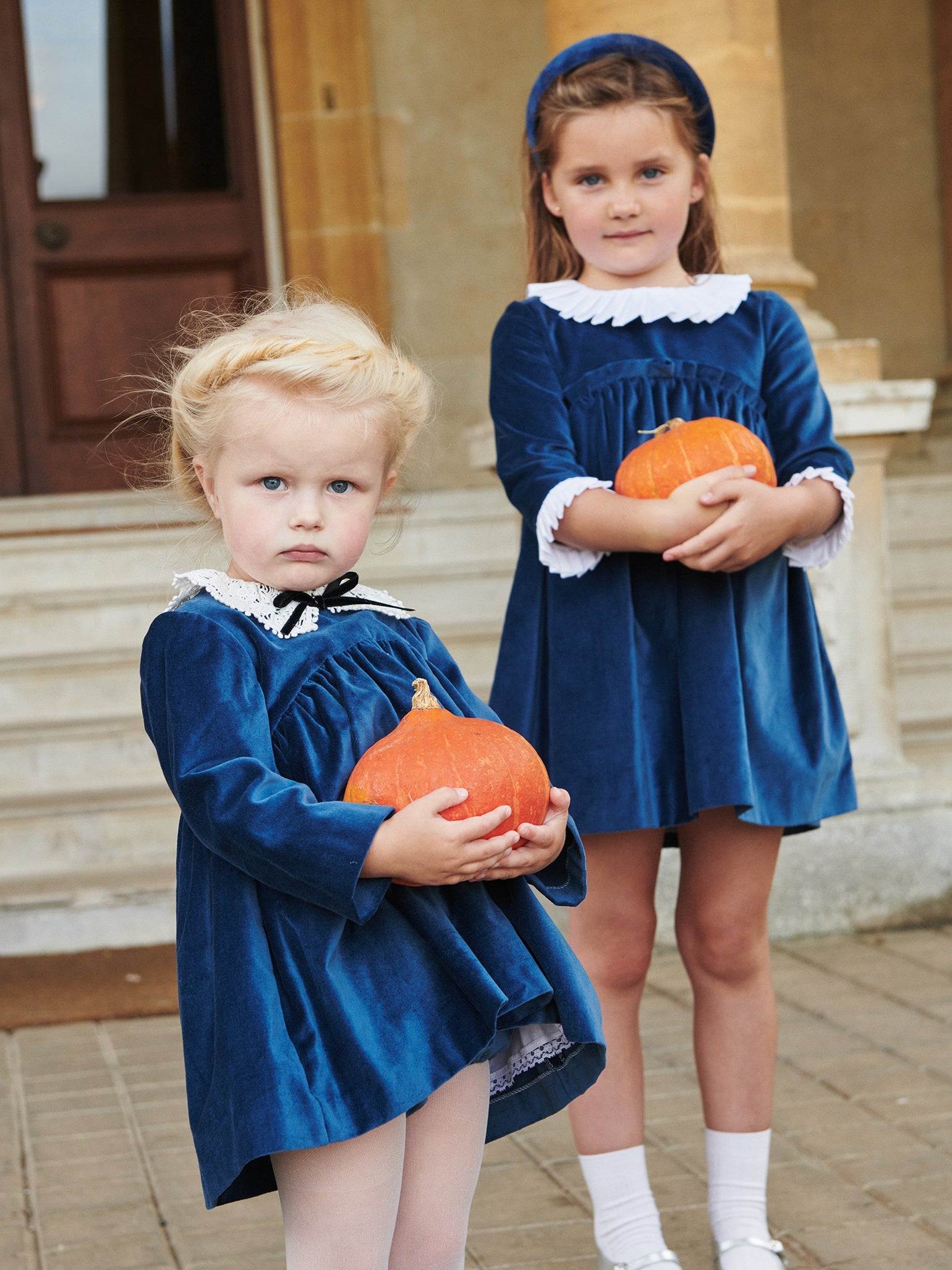 Blue Aurelia Velvet Girl Empire Dress