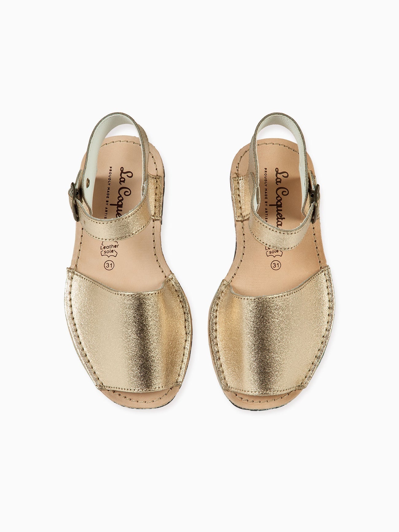 Gold Avarca Leather Kids Sandals