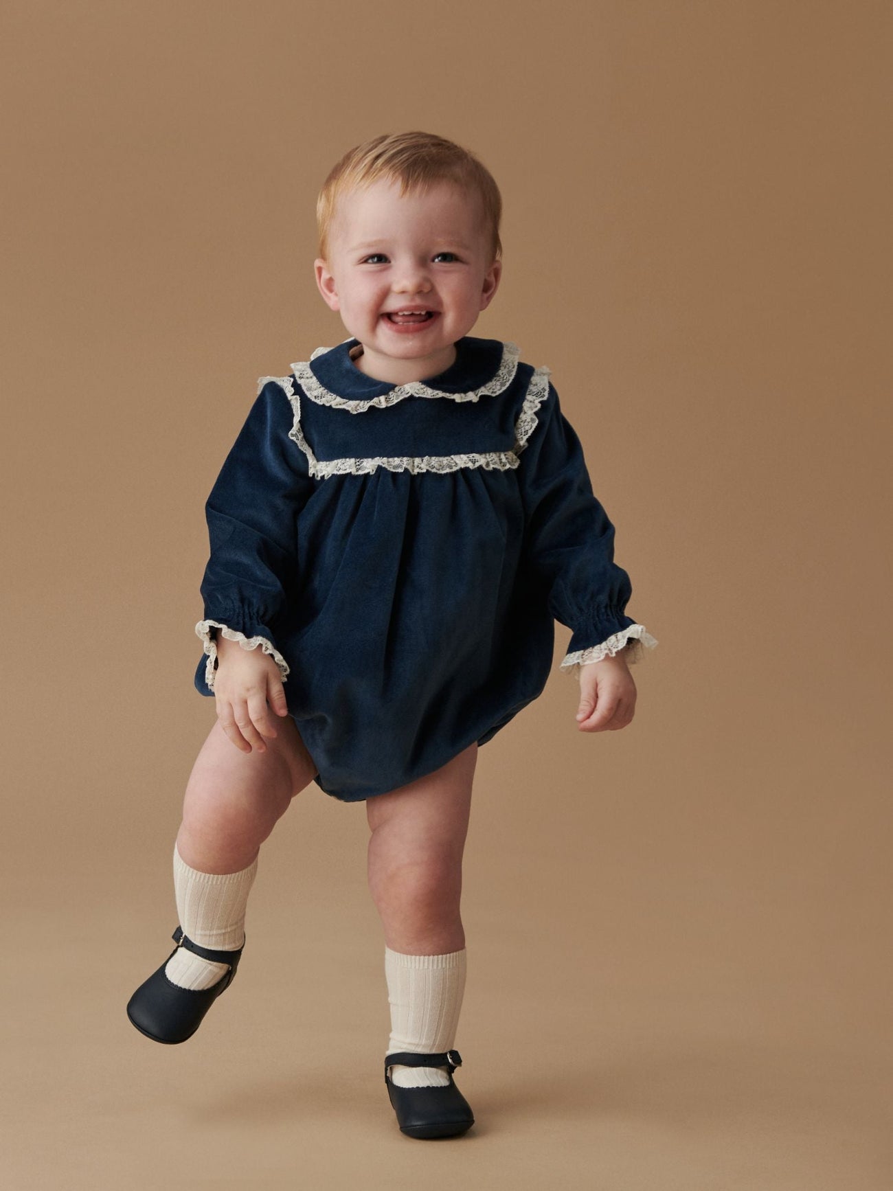 Blue Azura Velvet Baby Girl Romper