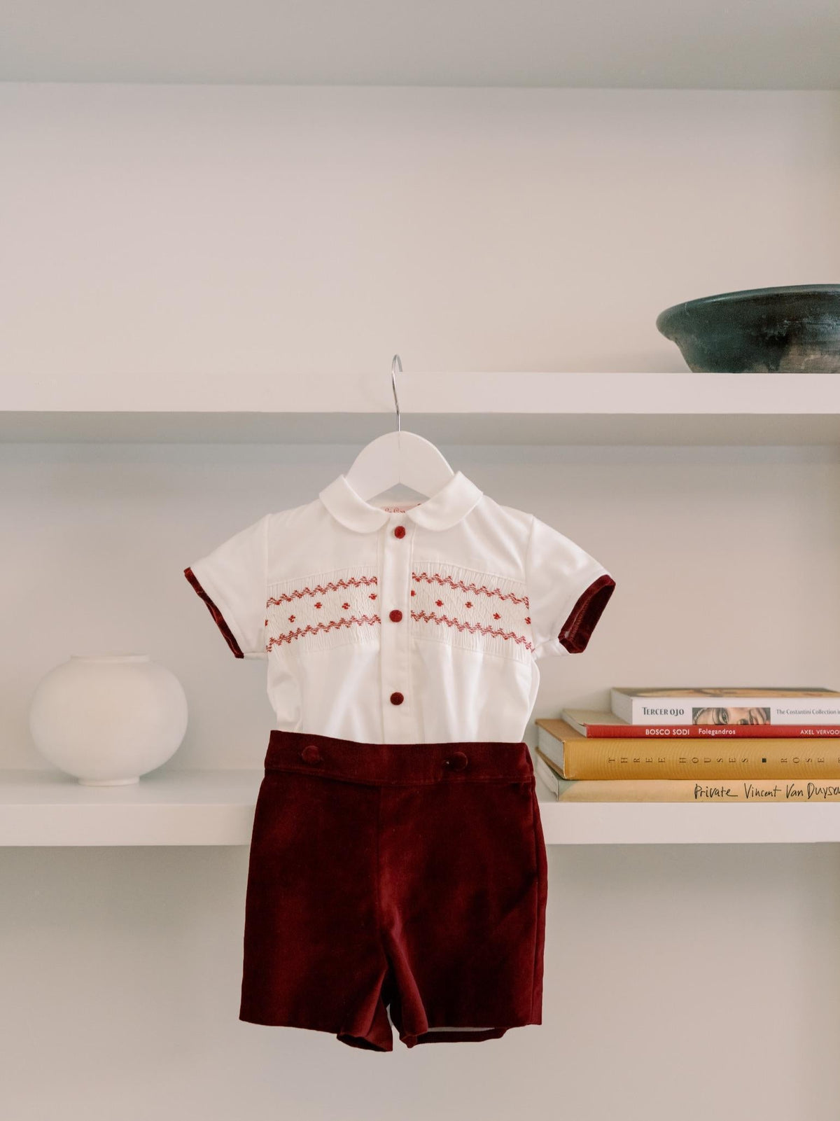 Burgundy Bautista Baby Boy Hand-Smocked Set