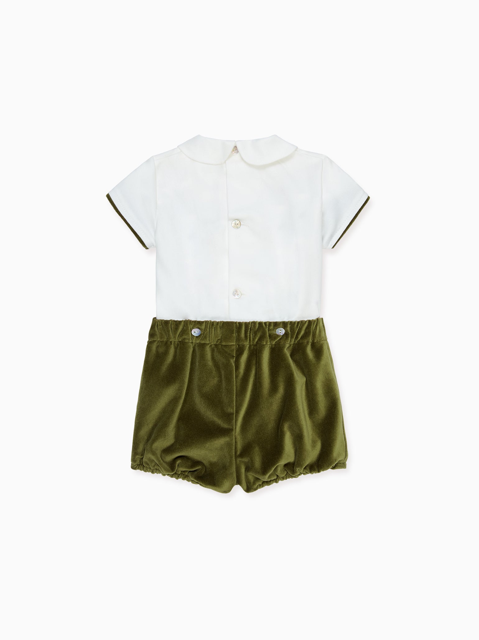 Green Bautista Velvet Baby Boy Hand-Smocked Set