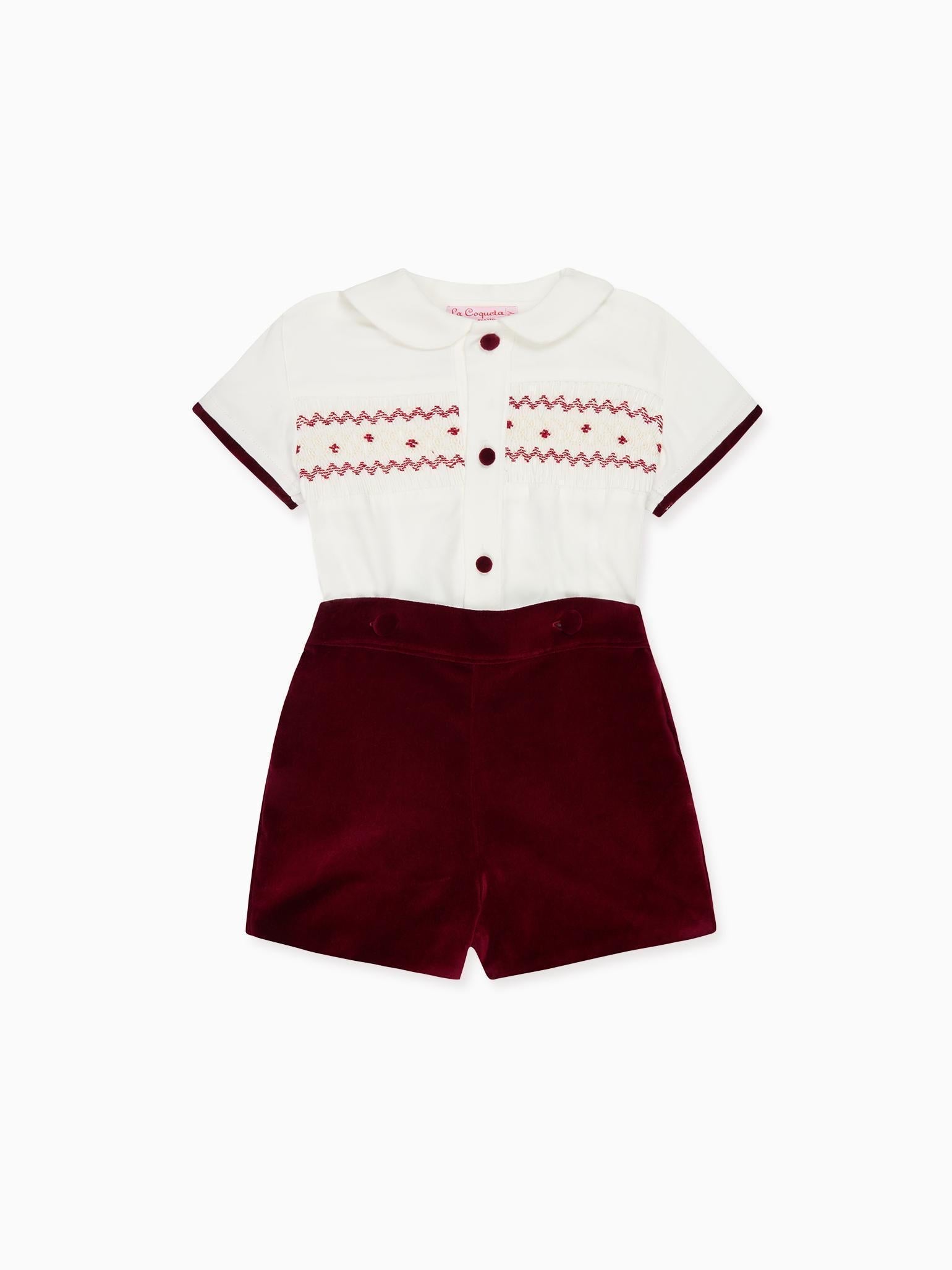 Burgundy Bautista Baby Boy Hand-Smocked Set