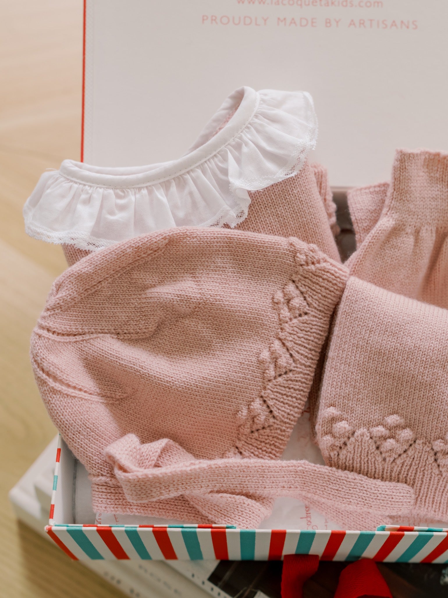 Dusty Pink Olfa Merino Baby Girl Knitted Bonnet