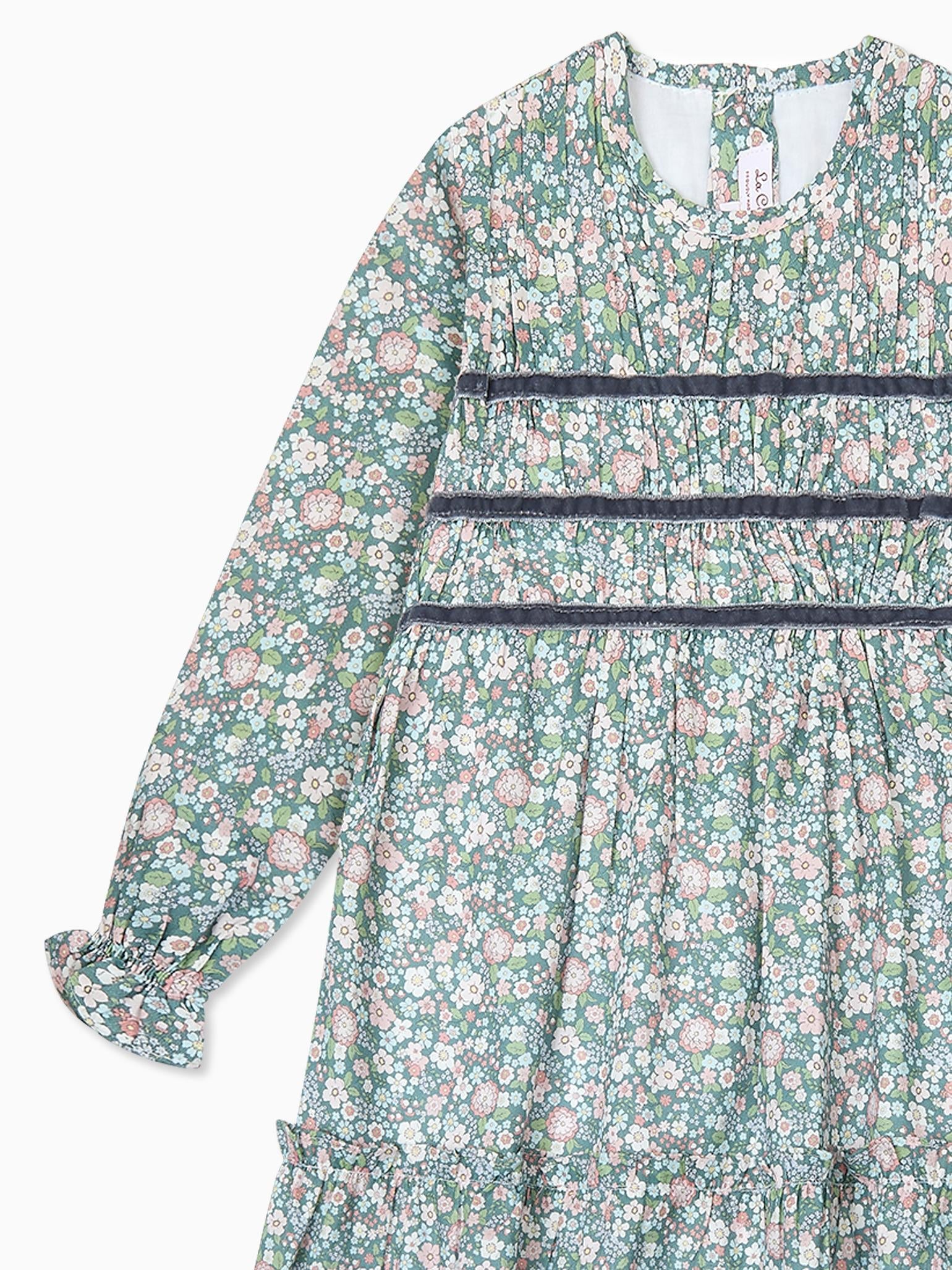 Green Floral Belia Girl Smocked Dress