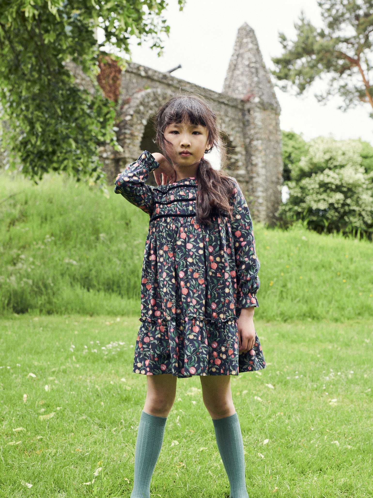 Belia Girl Dress, Knee High Socks & Bow Mary Jane Shoes Outfit Bundle