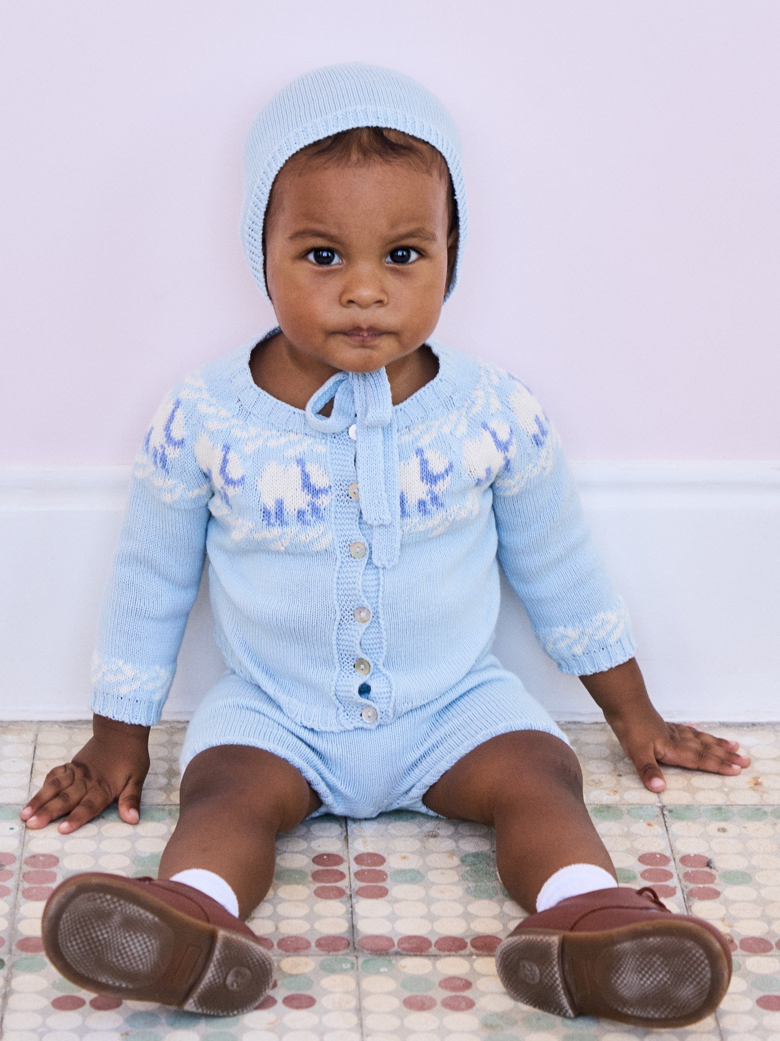 Light Blue Cordero Cotton Baby Knitted Set
