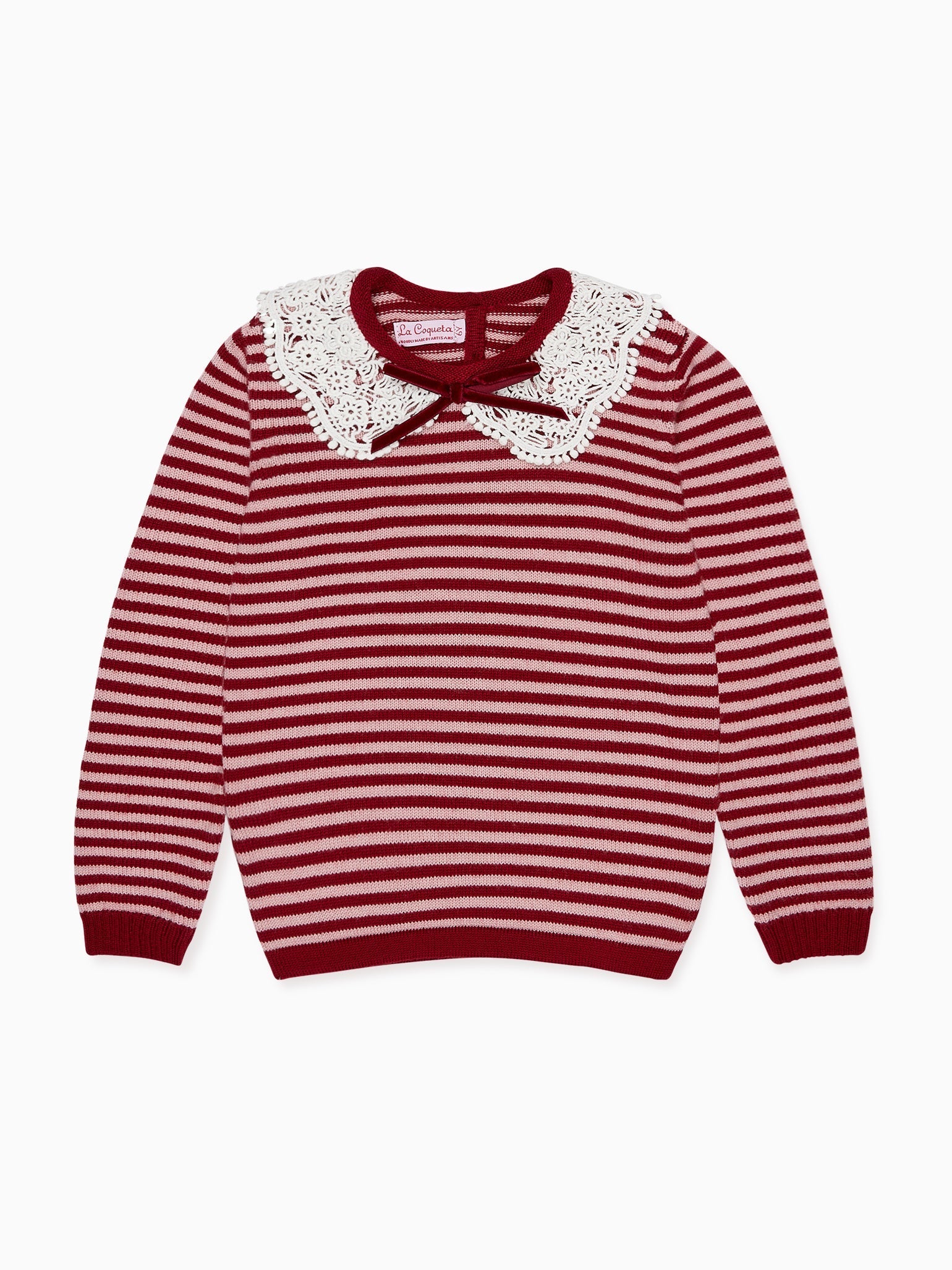 Burgundy Stripe Blanca Merino Girl Sweater
