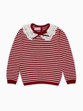 Burgundy Stripe Blanca Merino Girl Jumper