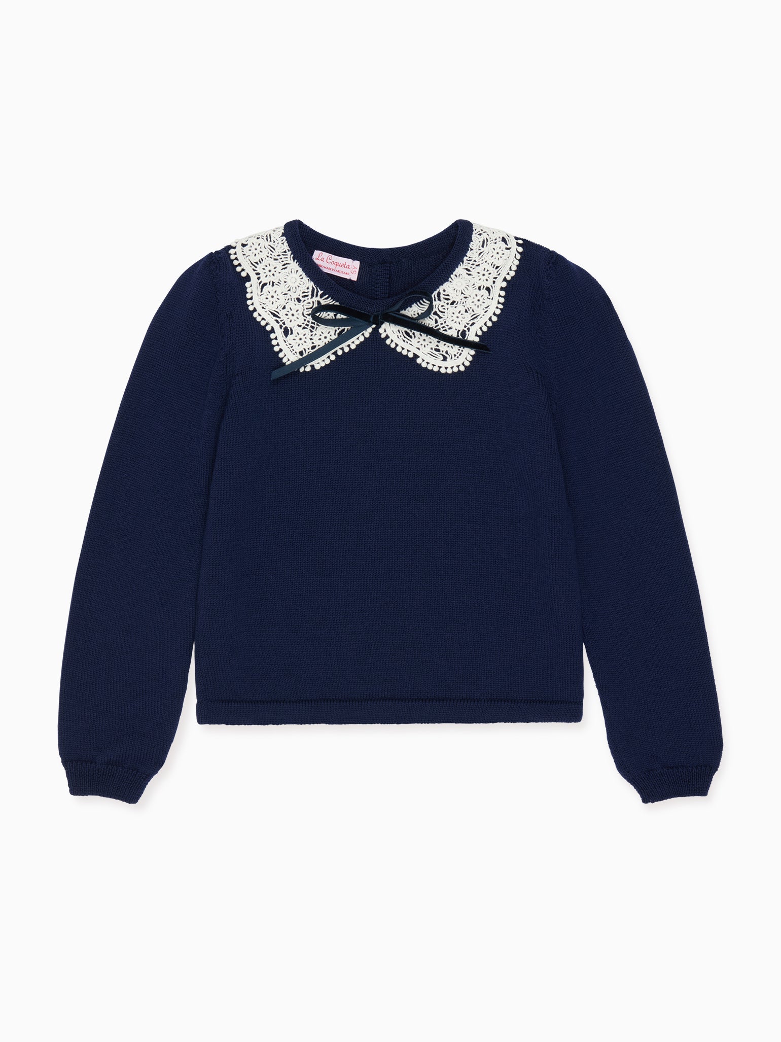 Navy Blanca Merino Girl Sweater La Coqueta Kids