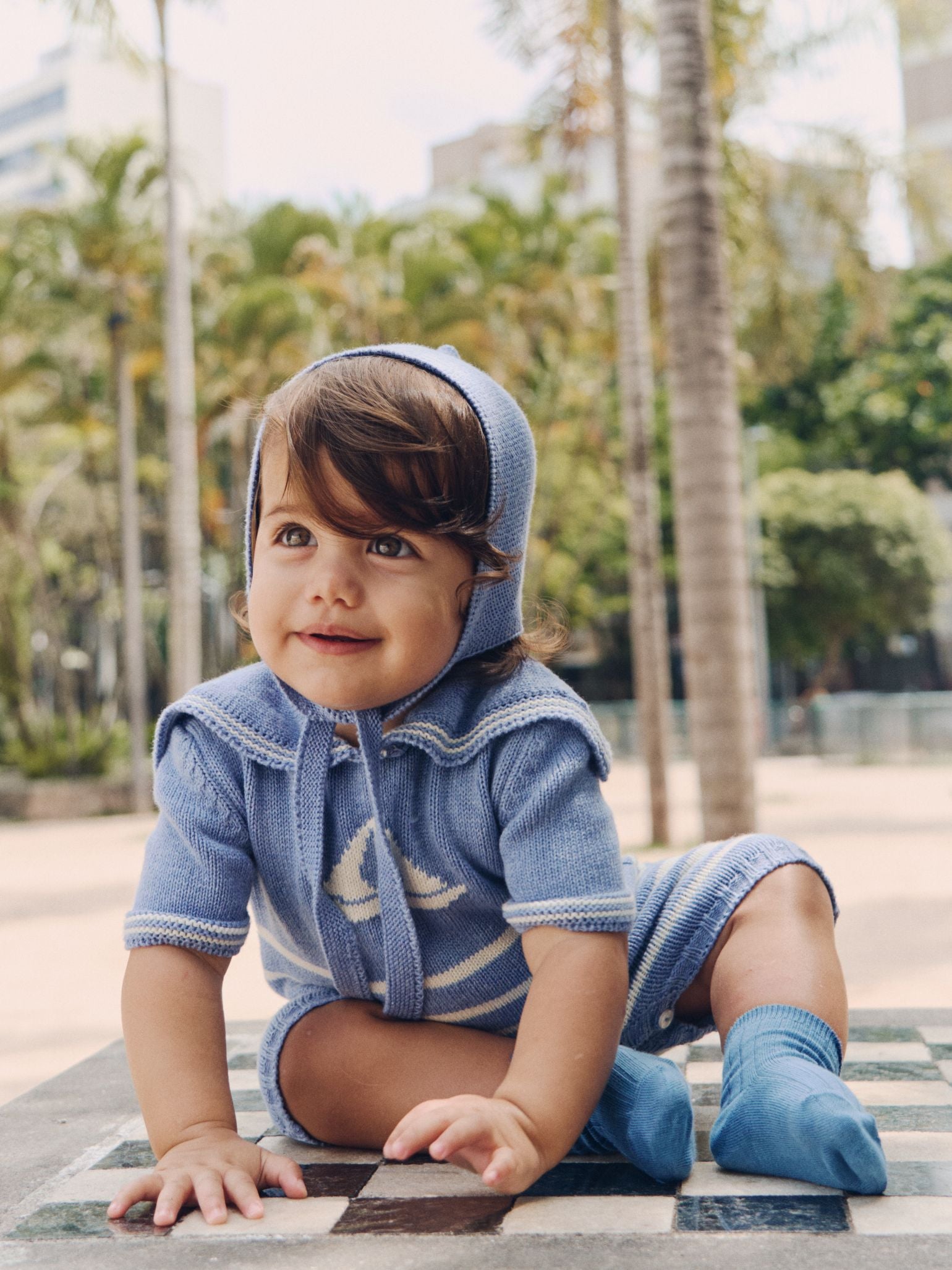 Blue Adrin Cotton Baby Knitted Playsuit