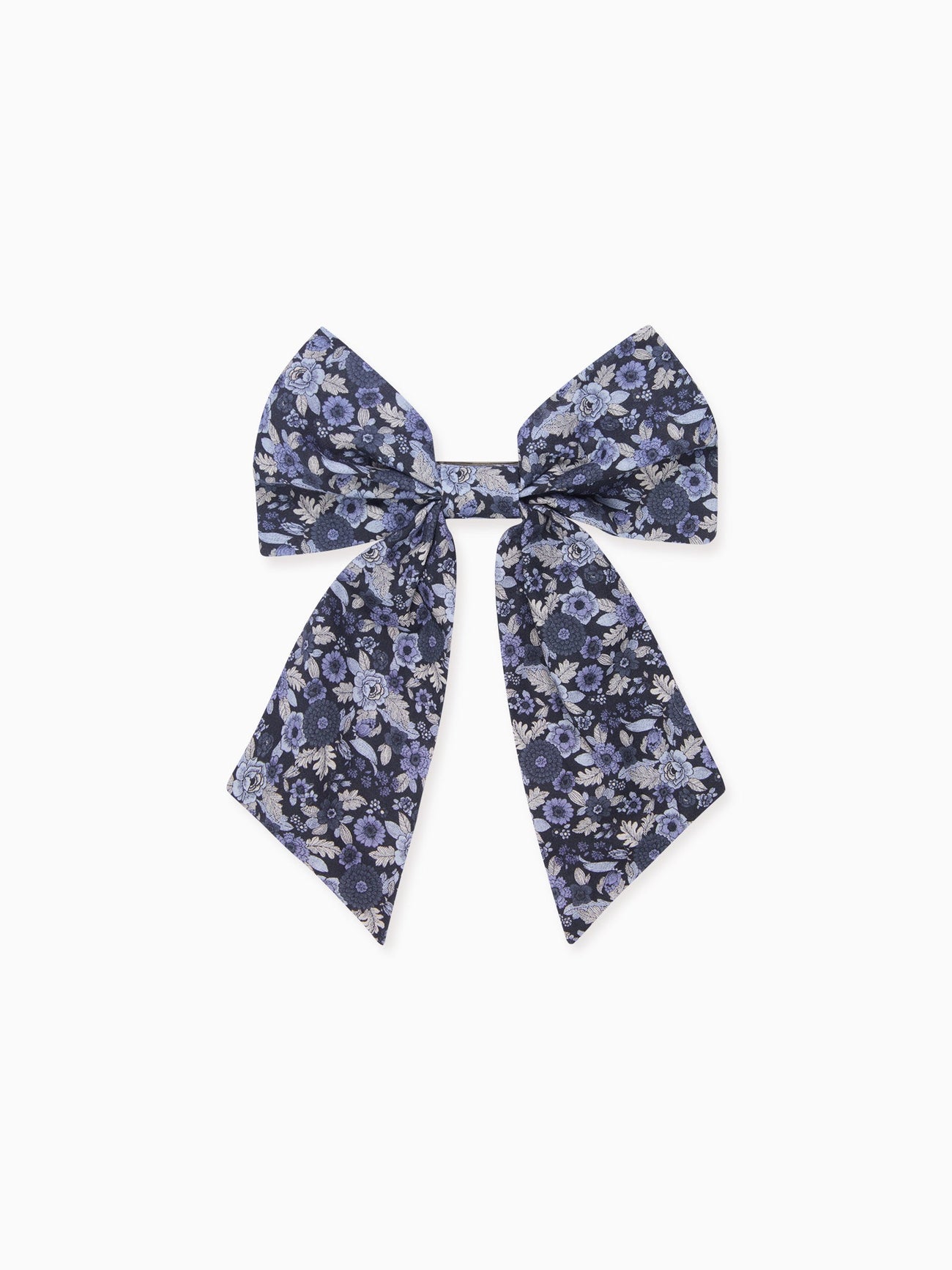 Navy Floral Girl Large Long Bow Clip