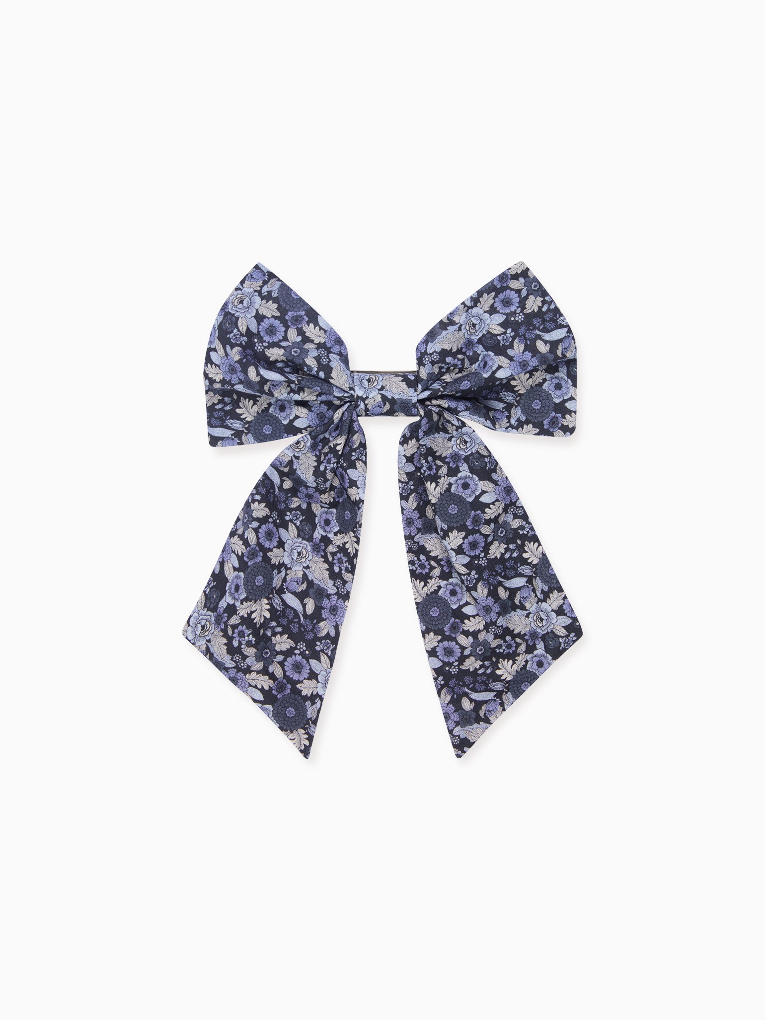 Navy Floral Girl Large Long Bow Clip