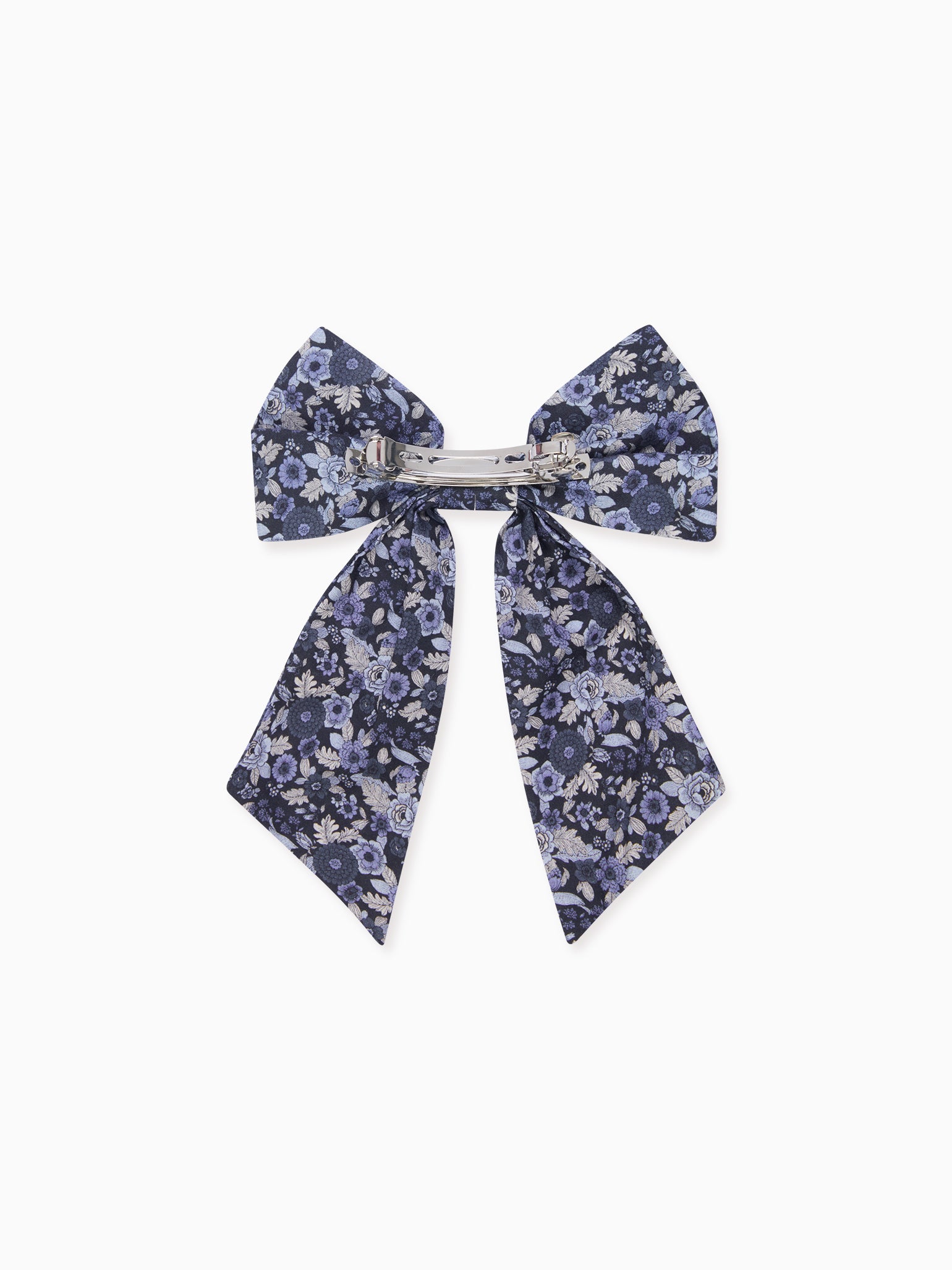Navy Floral Girl Large Long Bow Clip