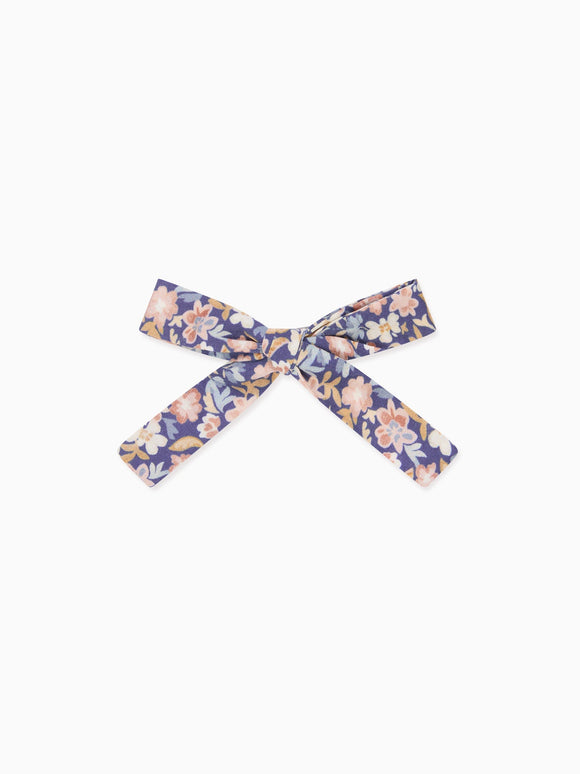 Blue Floral Girl Soft Ribbon Bow Clip
