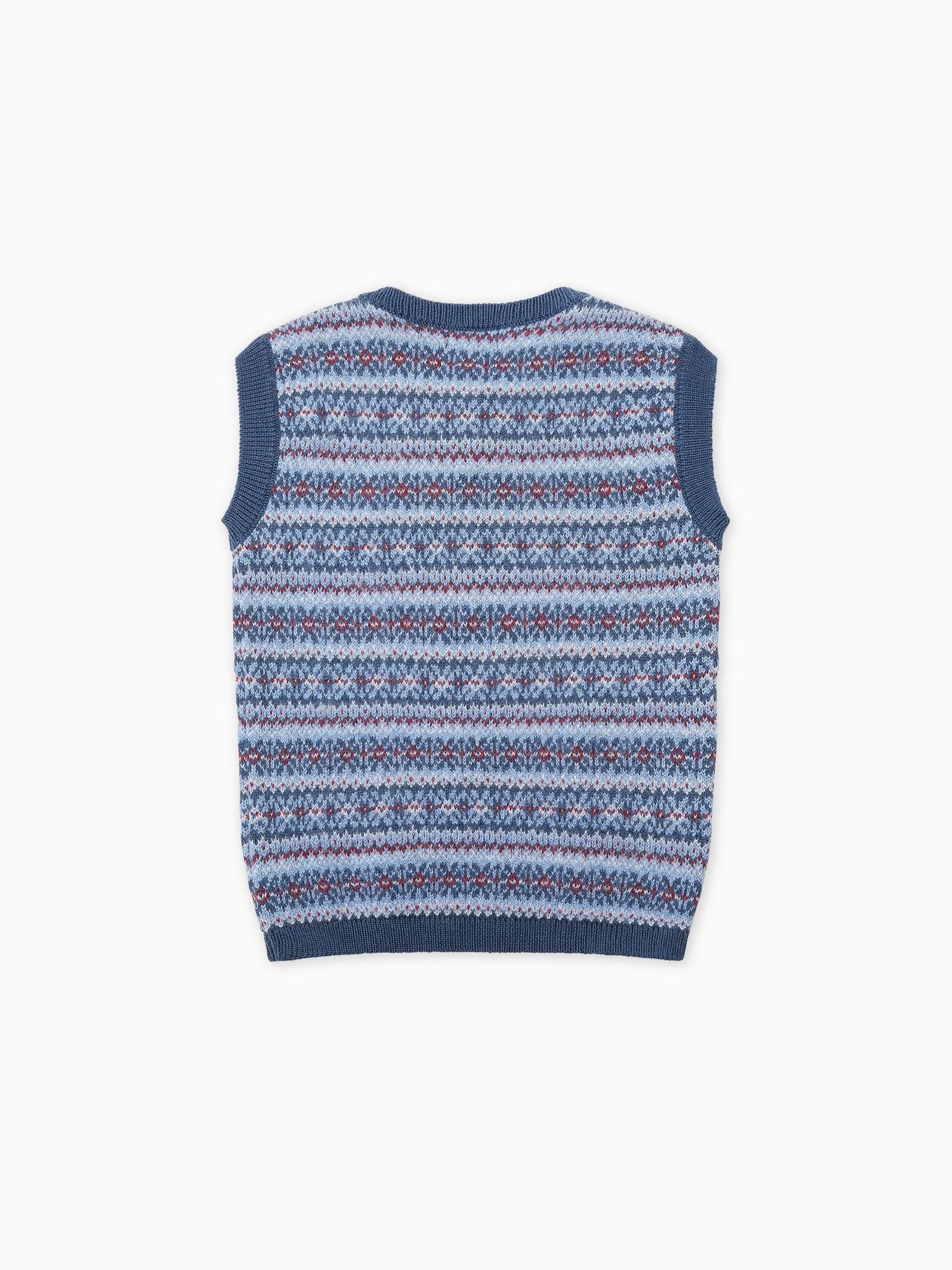 Dusty Blue Bromo Merino Fair Isle Boy Vest