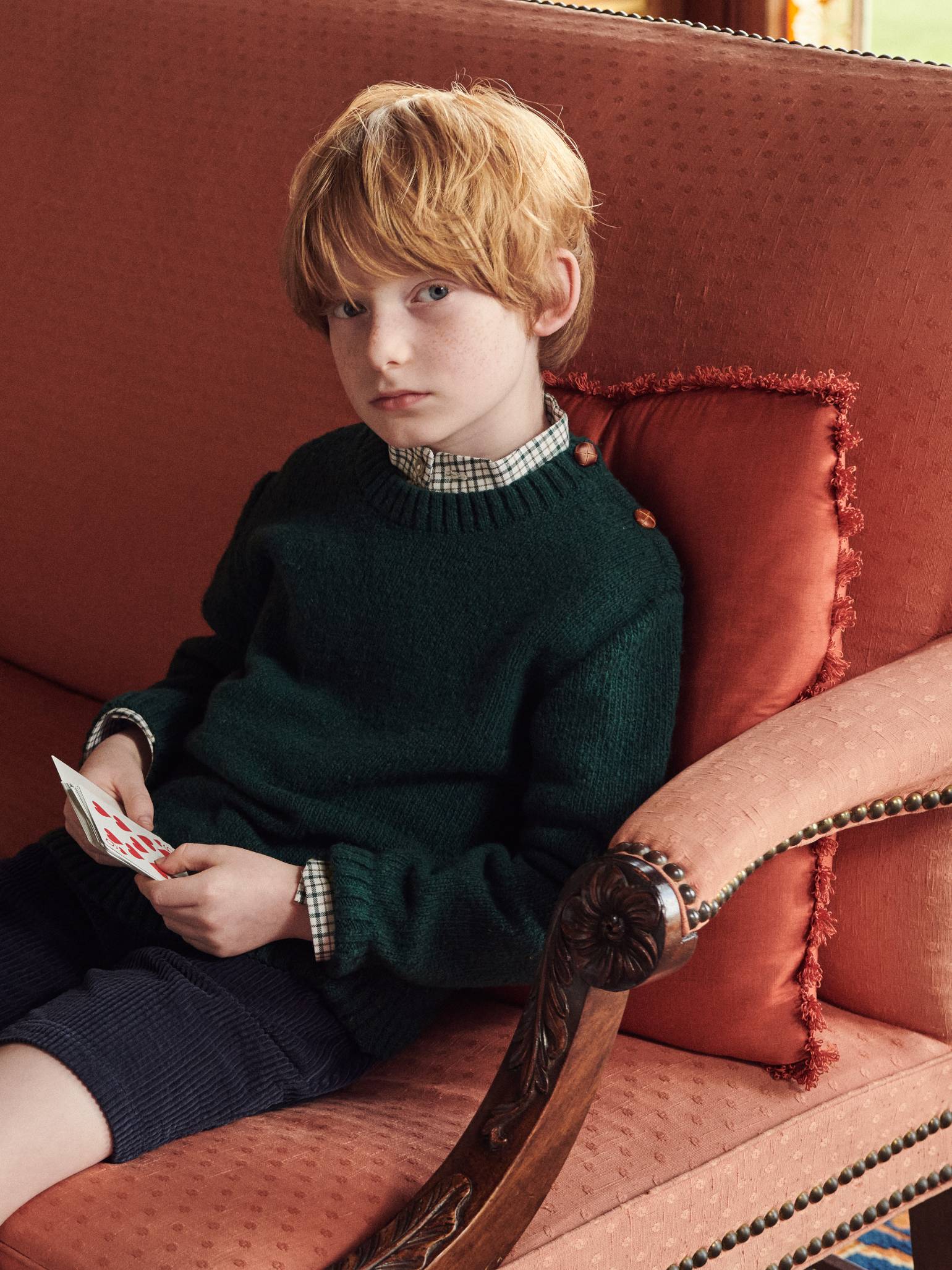 Green Check Jazmin Cotton Long Sleeve Boy Shirt