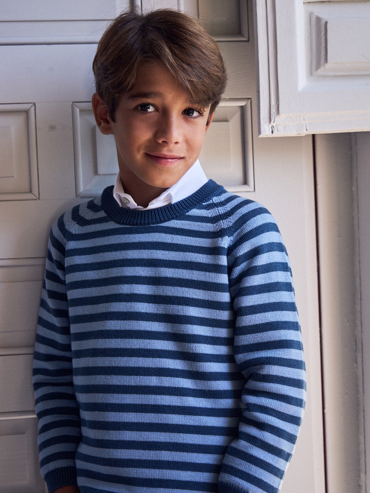 Petrol Blue Stripe Bromo Merino Boy Jumper