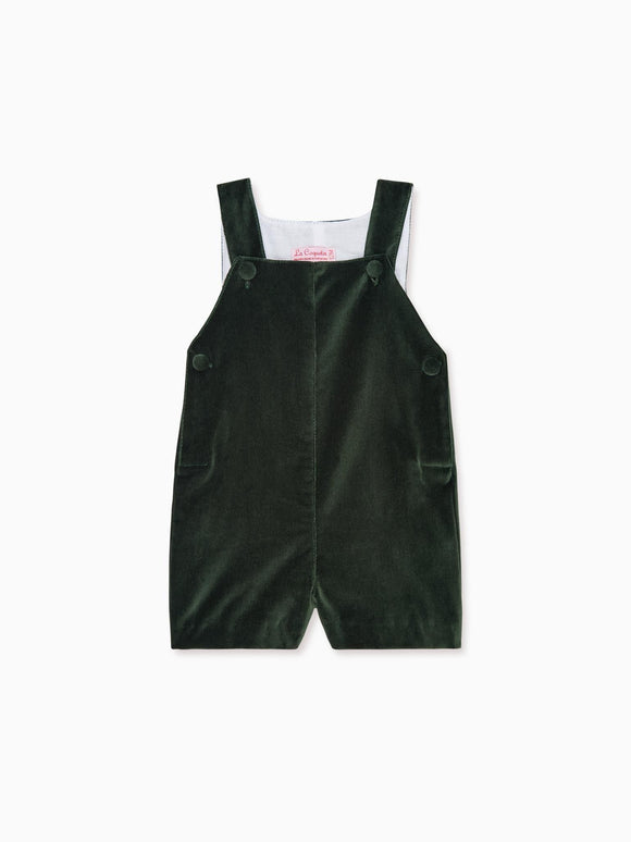 Dark Green Buganvilla Velvet Baby Dungarees