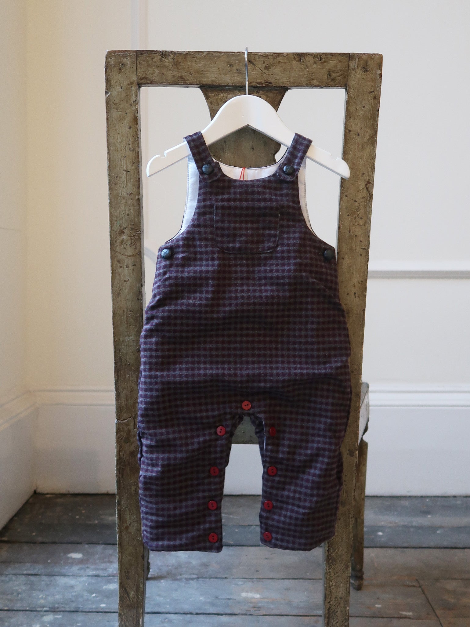 Burgundy Check Coroza Baby Dungarees