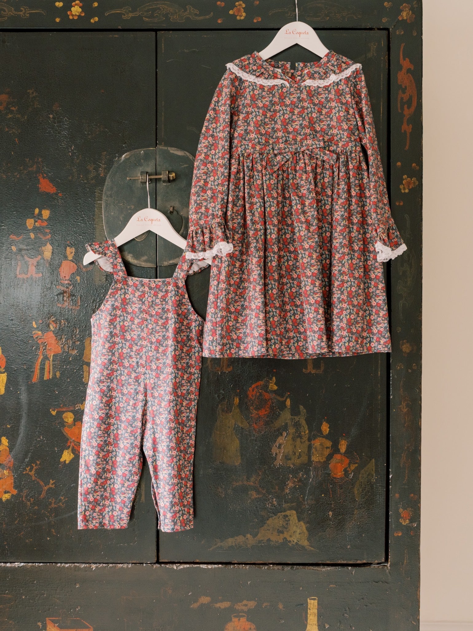 Navy Floral Delphina Baby Girl Dungarees