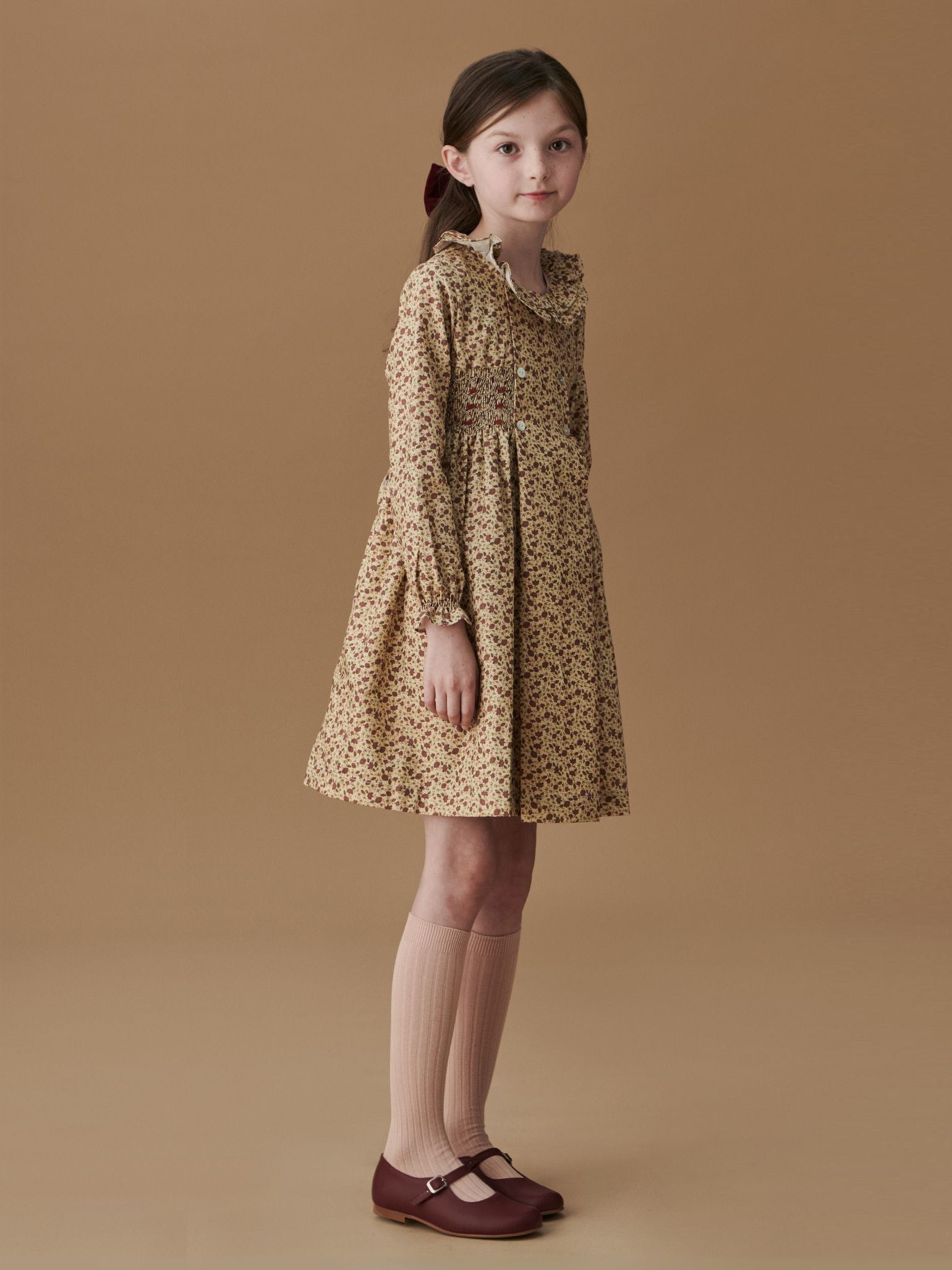 Caramel Floral Valerie Girl Hand-Smocked Dress