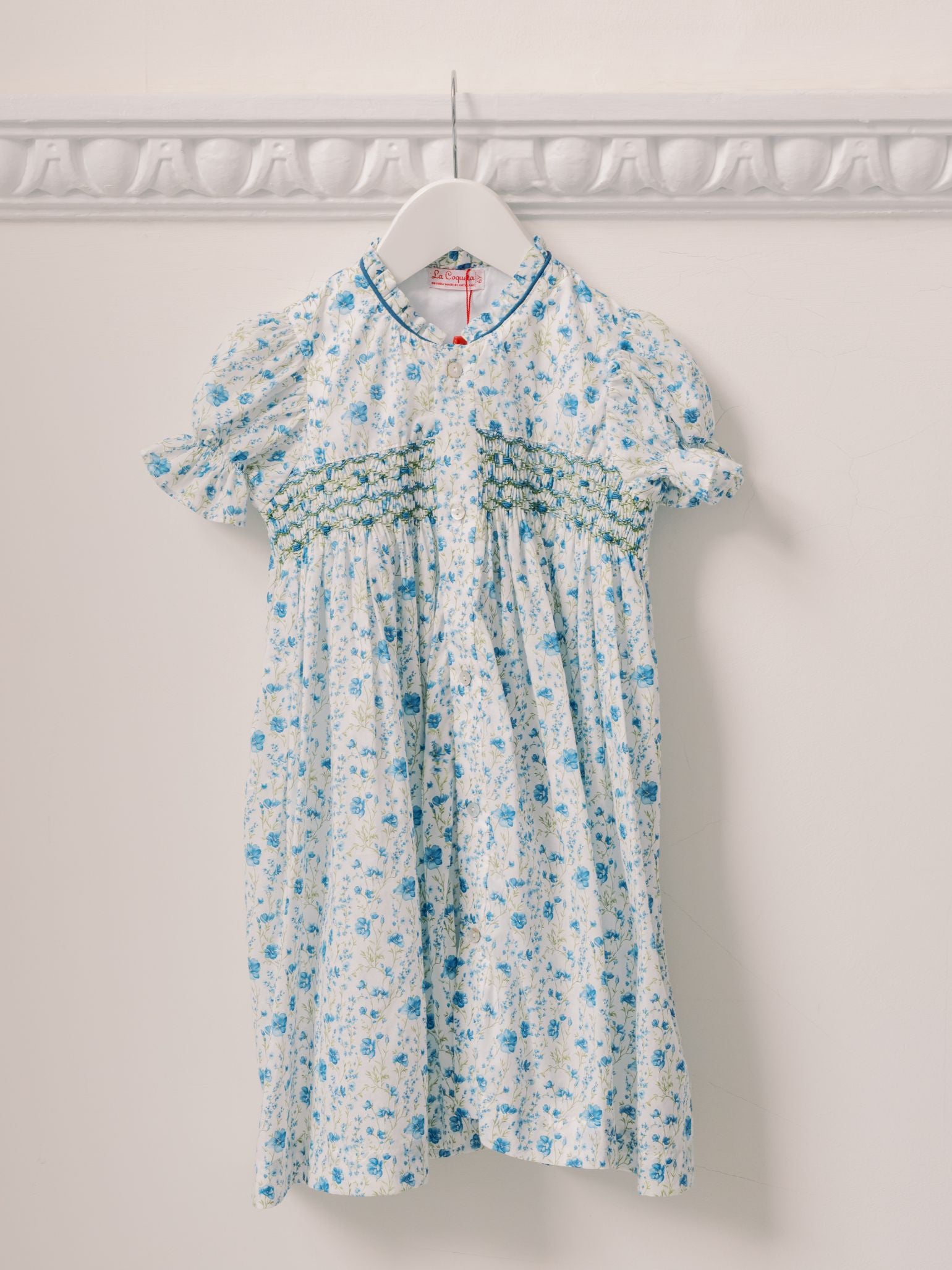 Blue Floral Casilda Girl Hand-Smocked Dress