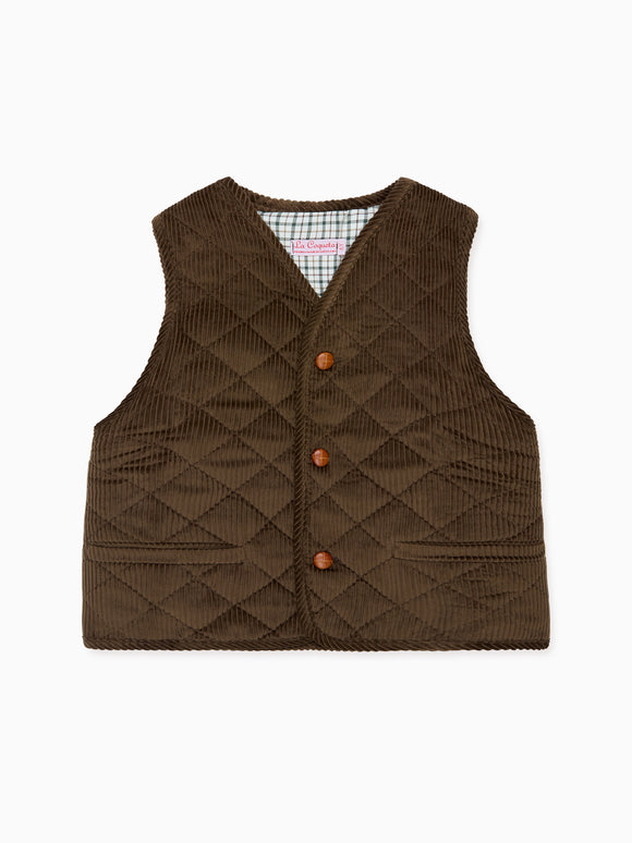 Chocolate Brown Caza Corduroy Kids Sleeveless Jacket