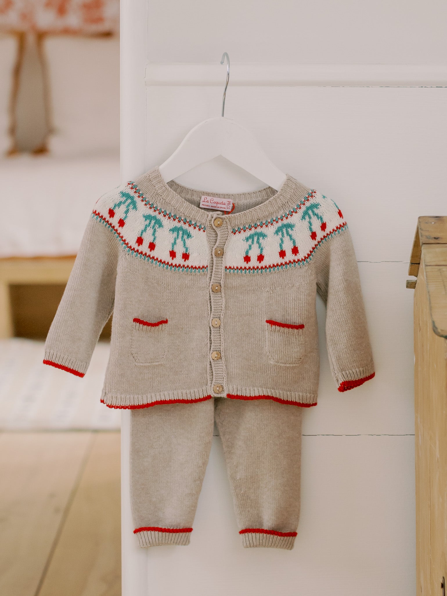 Sand Cereza Cotton Baby Girl Knitted Set