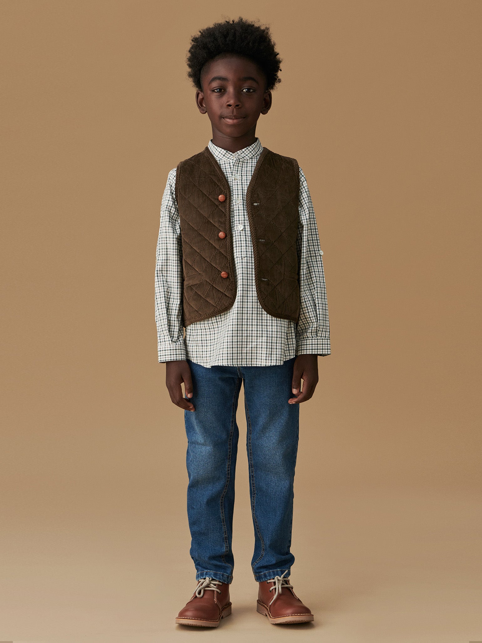 Chocolate Brown Caza Corduroy Kids Sleeveless Jacket