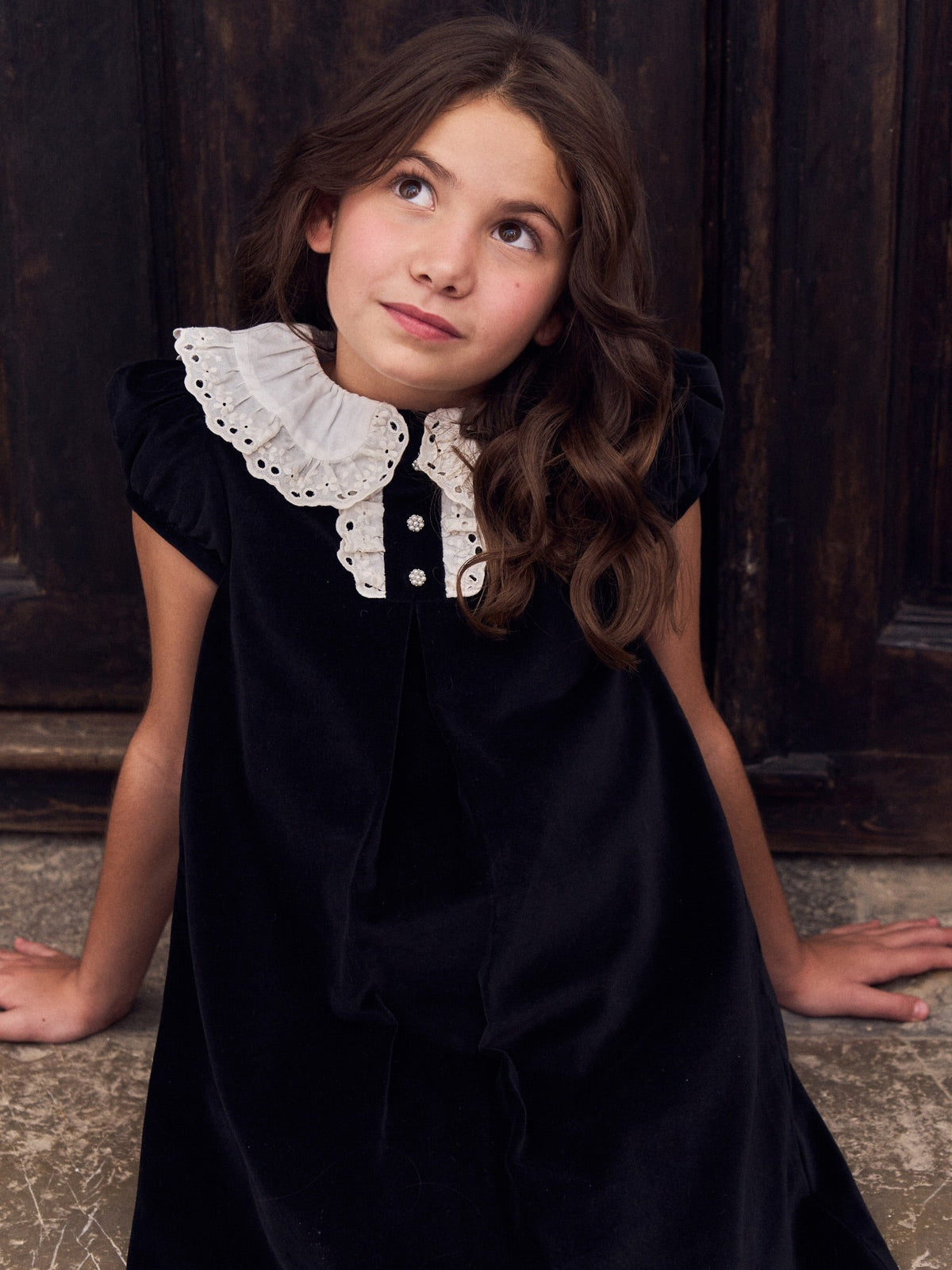 Black Clara Velvet Girl A-Line Dress
