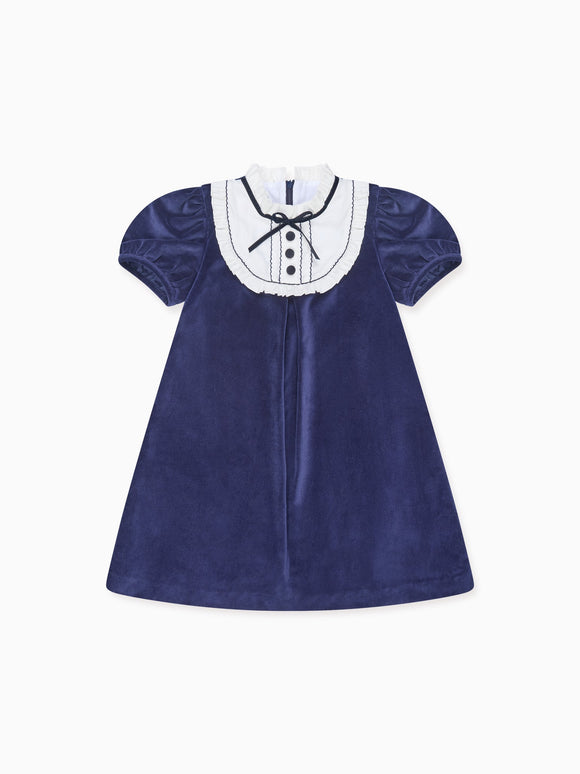 Navy Clara Velvet Girl A-Line Dress